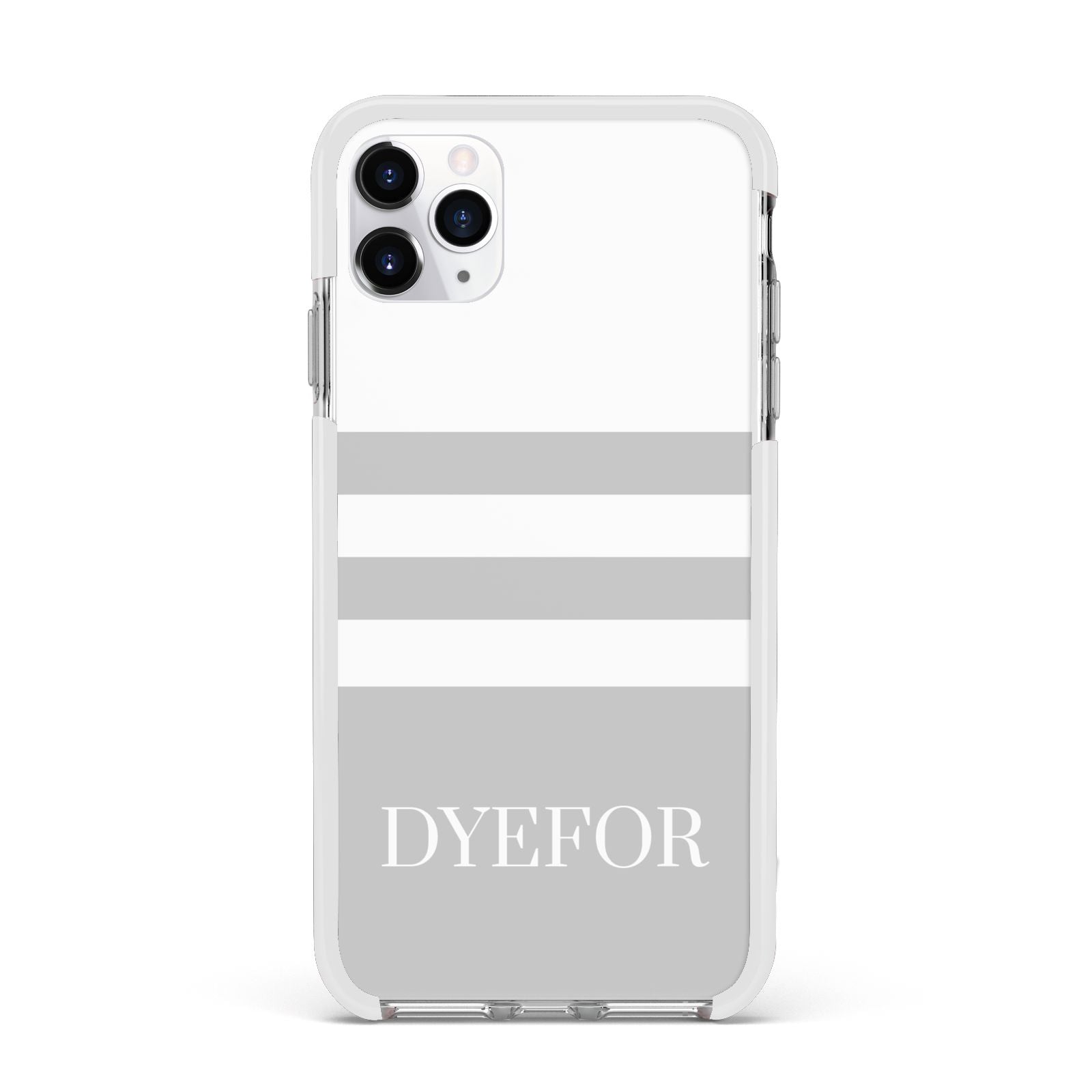 Stripes Personalised Name Apple iPhone 11 Pro Max in Silver with White Impact Case