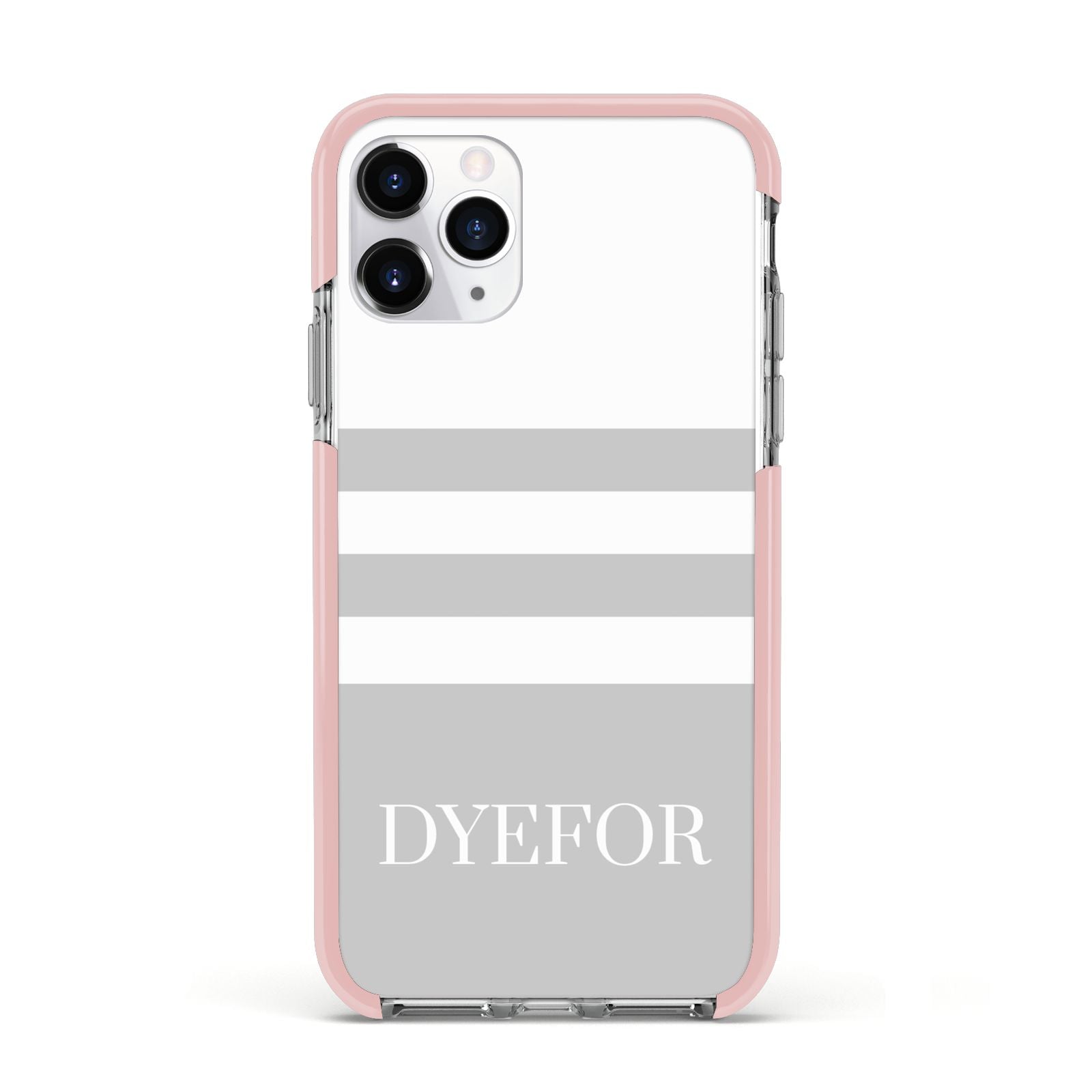 Stripes Personalised Name Apple iPhone 11 Pro in Silver with Pink Impact Case