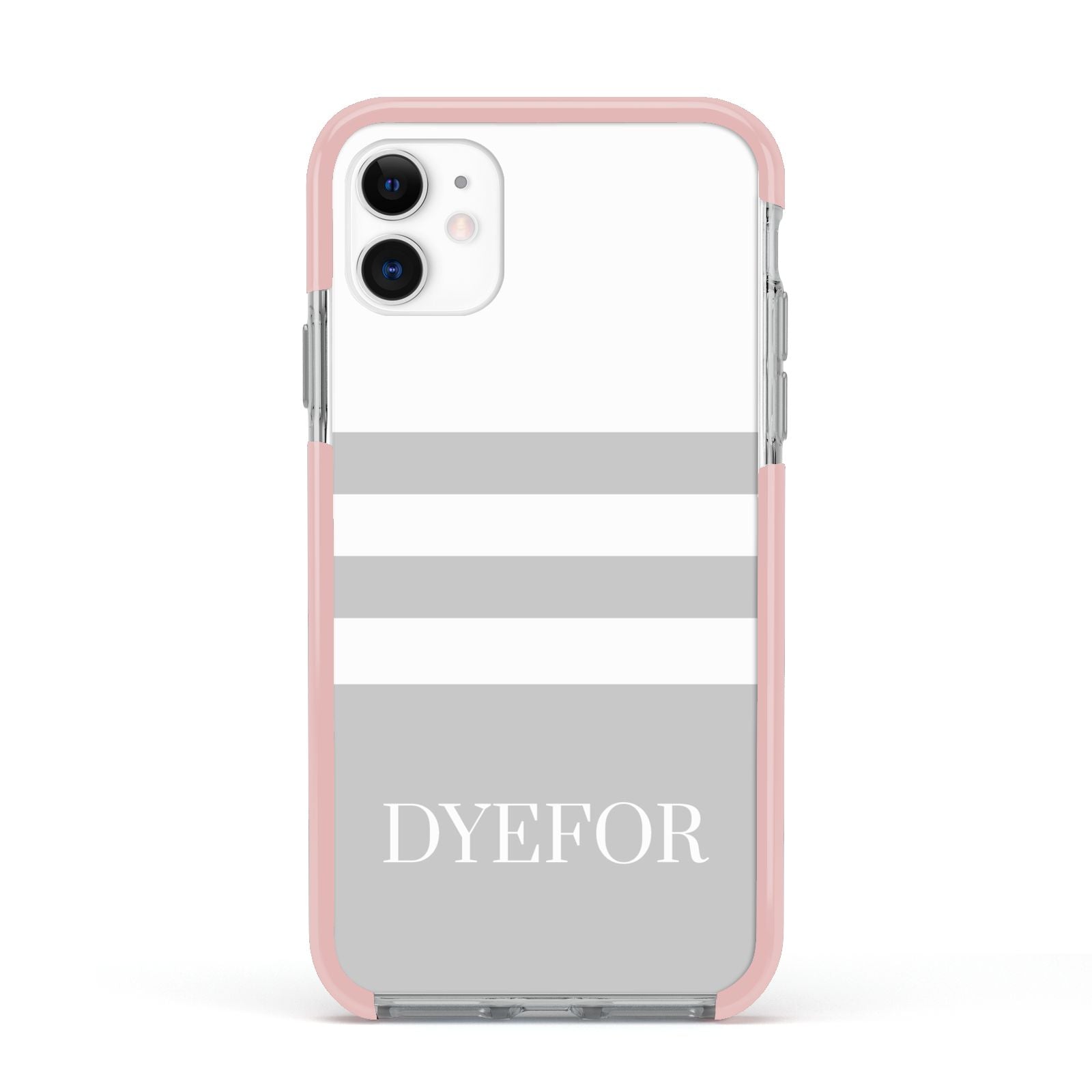 Stripes Personalised Name Apple iPhone 11 in White with Pink Impact Case