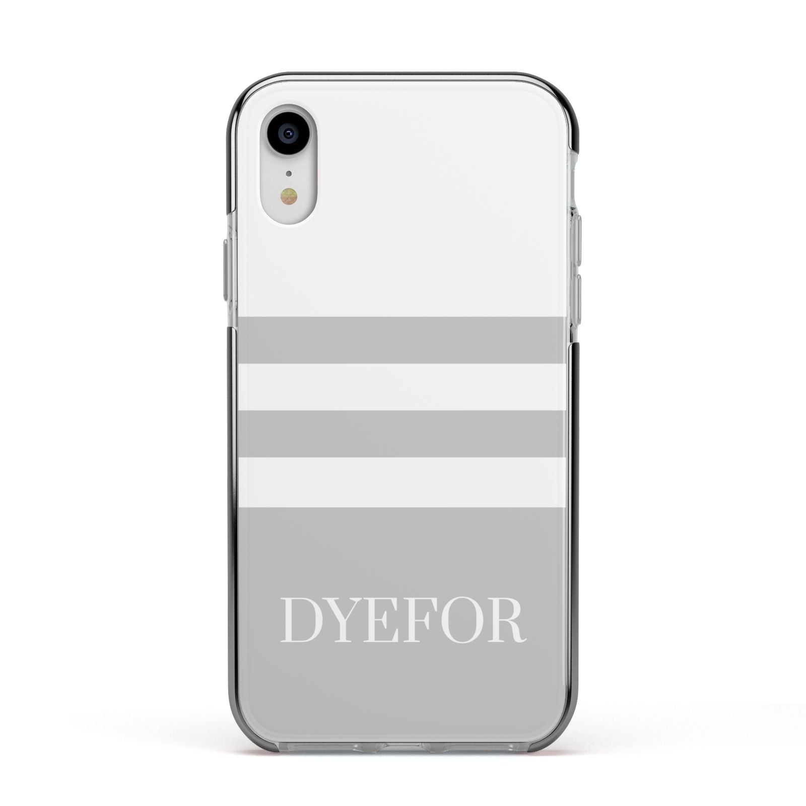 Stripes Personalised Name Apple iPhone XR Impact Case Black Edge on Silver Phone