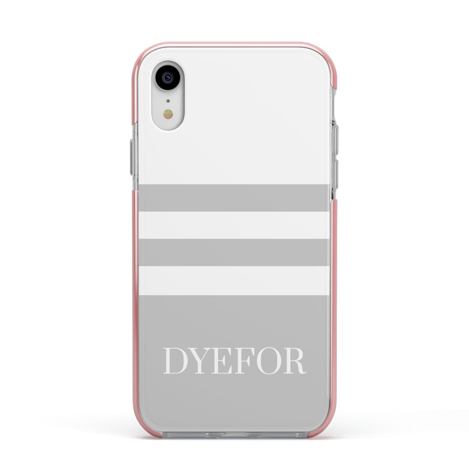 Stripes Personalised Name Apple iPhone XR Impact Case Pink Edge on Silver Phone