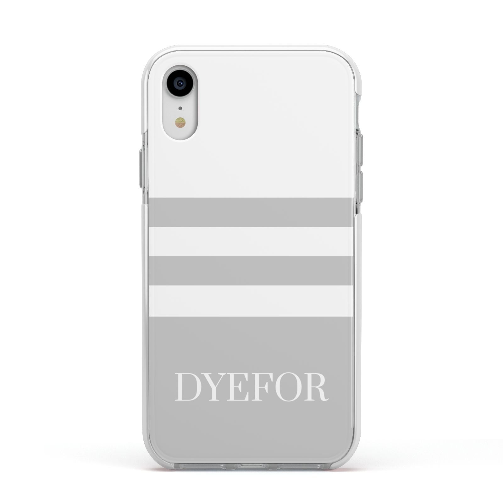 Stripes Personalised Name Apple iPhone XR Impact Case White Edge on Silver Phone