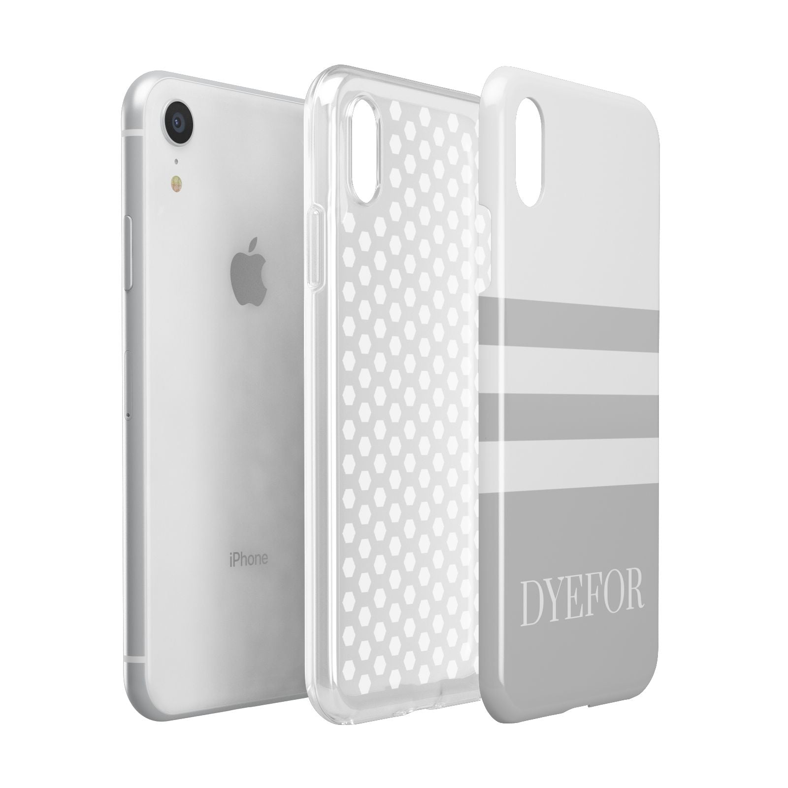 Stripes Personalised Name Apple iPhone XR White 3D Tough Case Expanded view