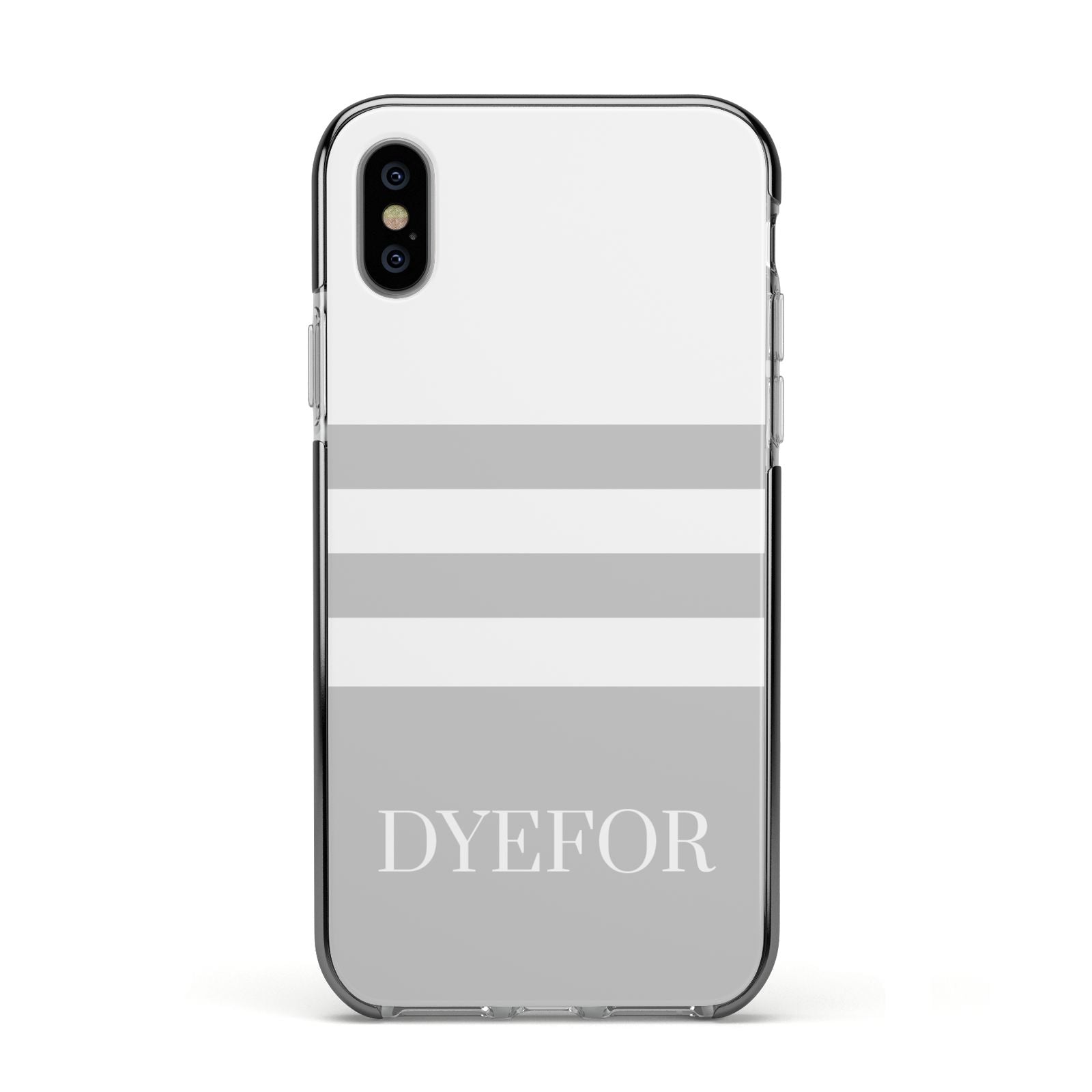Stripes Personalised Name Apple iPhone Xs Impact Case Black Edge on Silver Phone