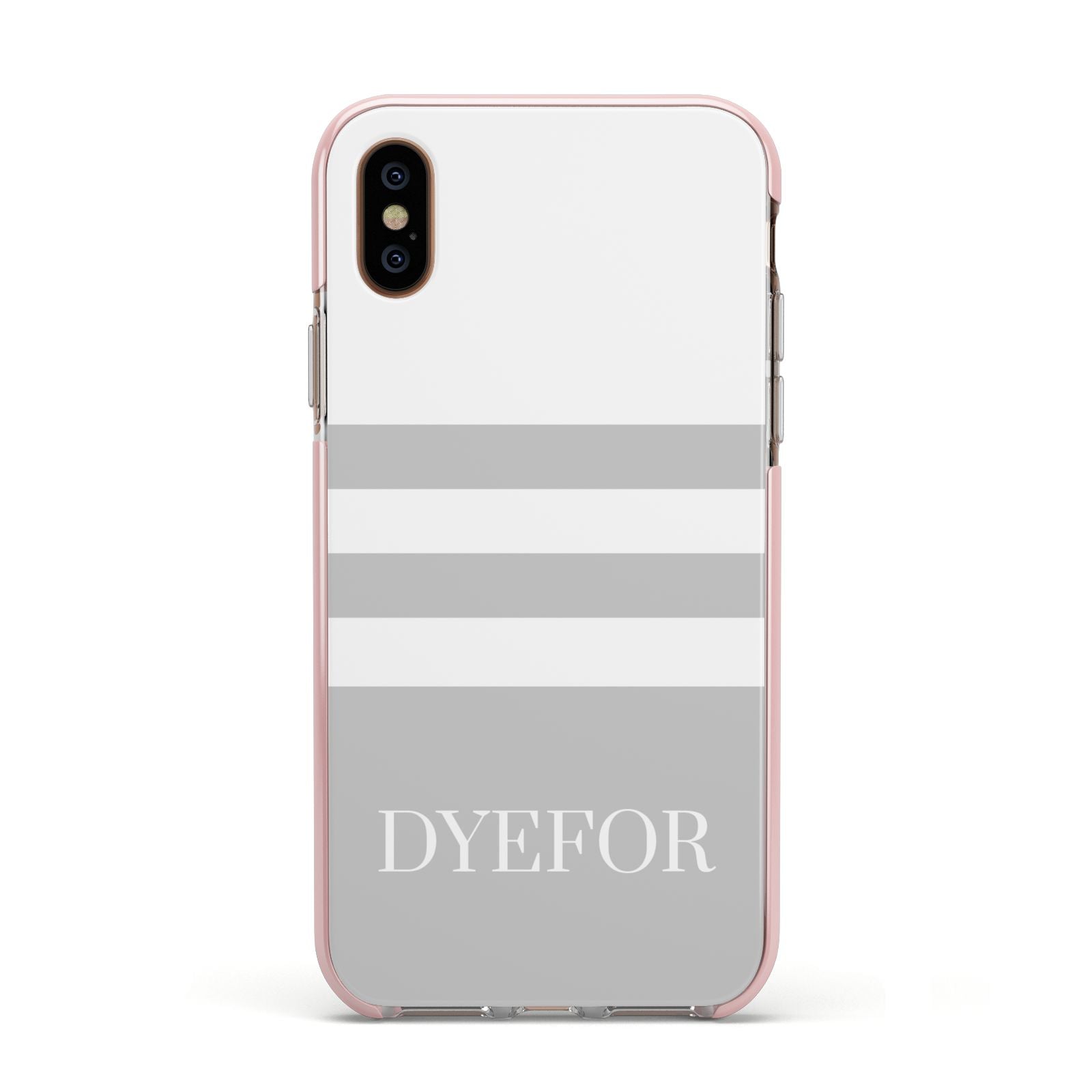Stripes Personalised Name Apple iPhone Xs Impact Case Pink Edge on Gold Phone