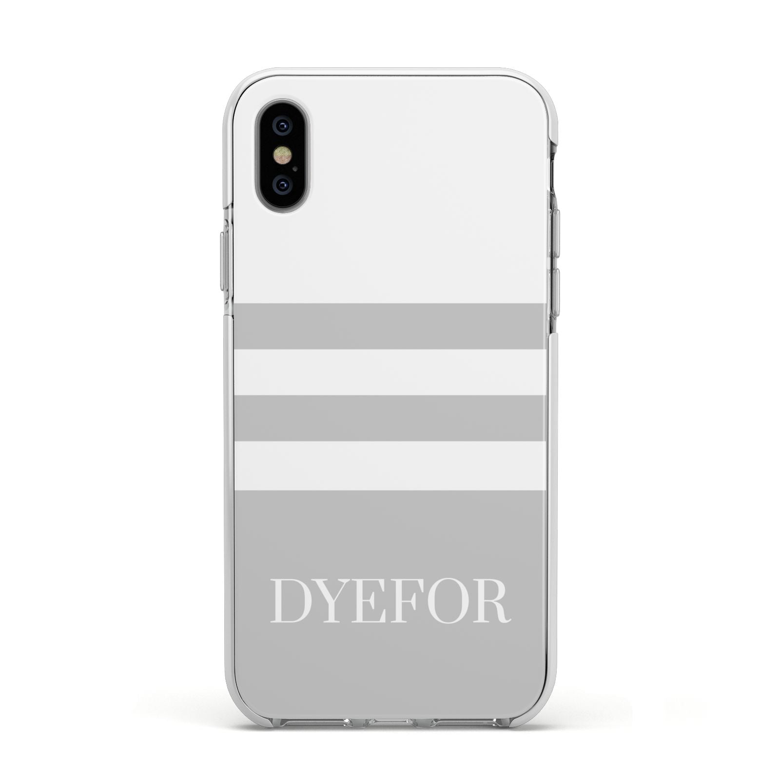Stripes Personalised Name Apple iPhone Xs Impact Case White Edge on Silver Phone