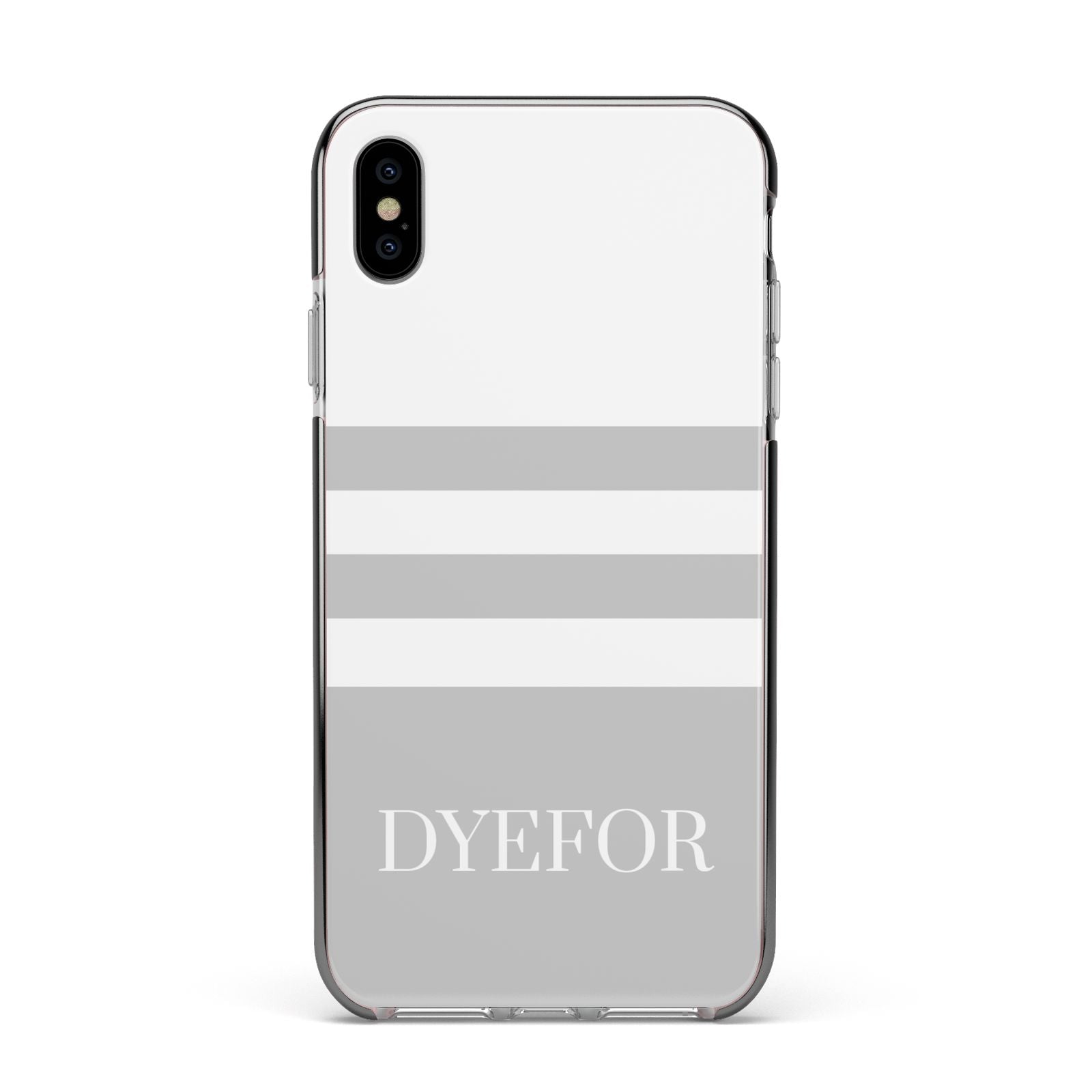 Stripes Personalised Name Apple iPhone Xs Max Impact Case Black Edge on Silver Phone