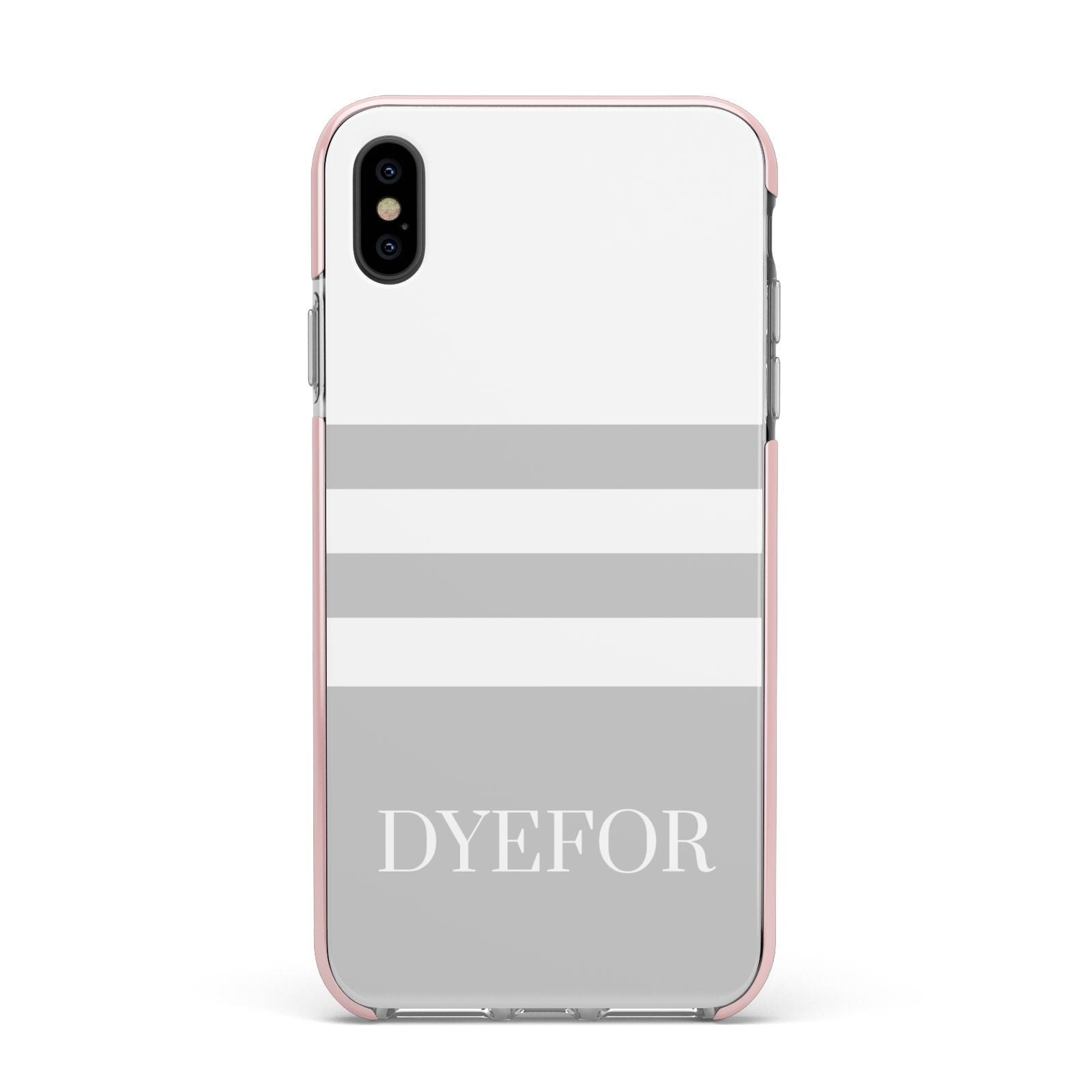 Stripes Personalised Name Apple iPhone Xs Max Impact Case Pink Edge on Black Phone