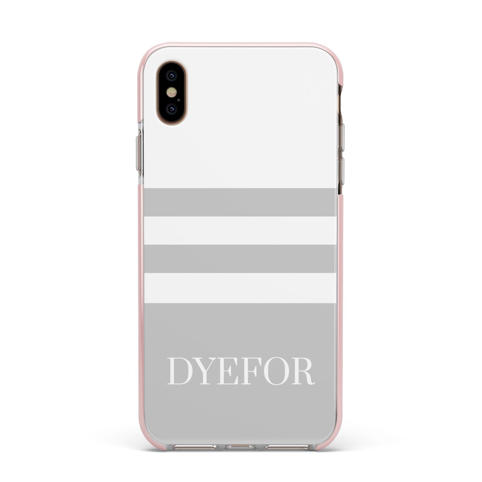 Stripes Personalised Name Apple iPhone Xs Max Impact Case Pink Edge on Gold Phone