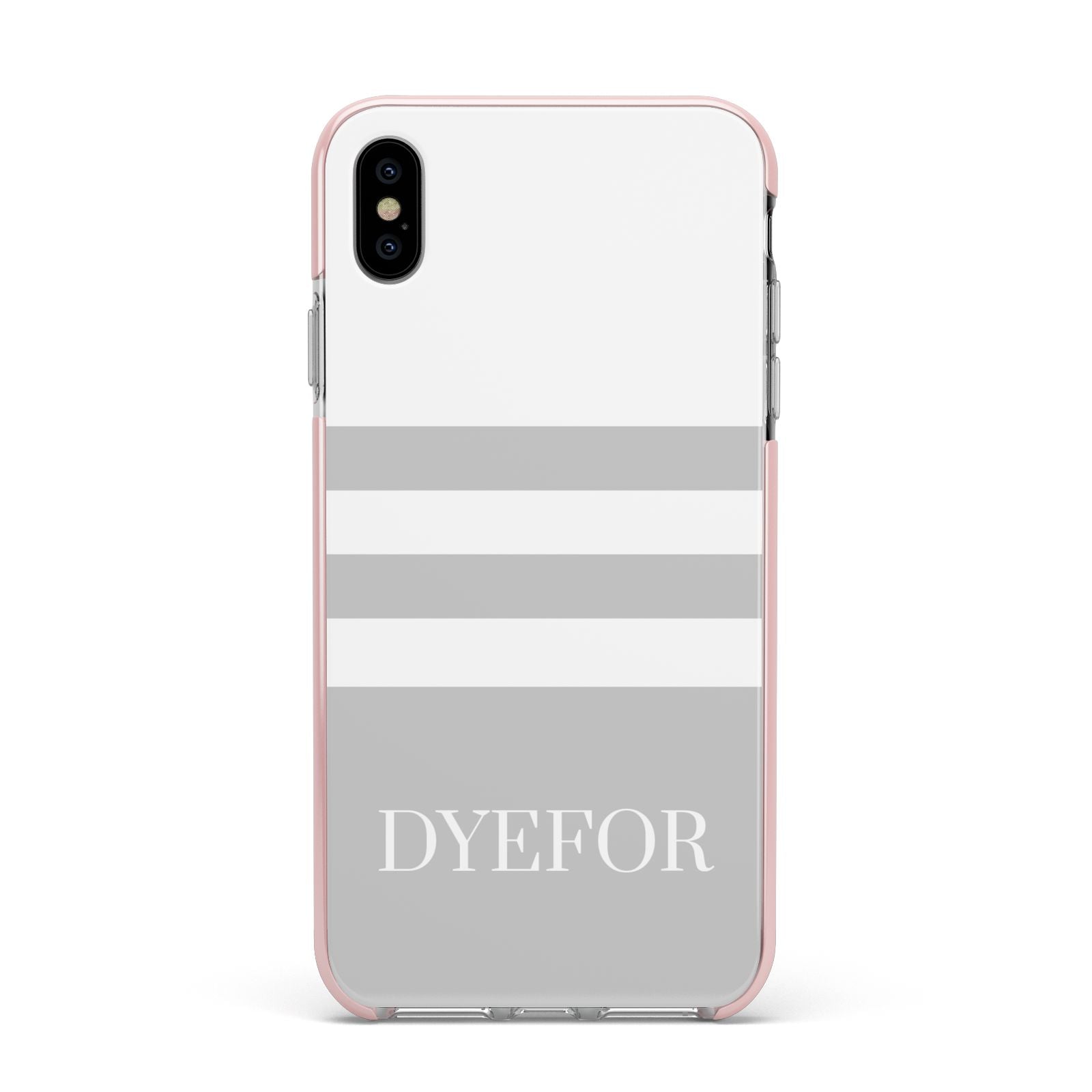 Stripes Personalised Name Apple iPhone Xs Max Impact Case Pink Edge on Silver Phone