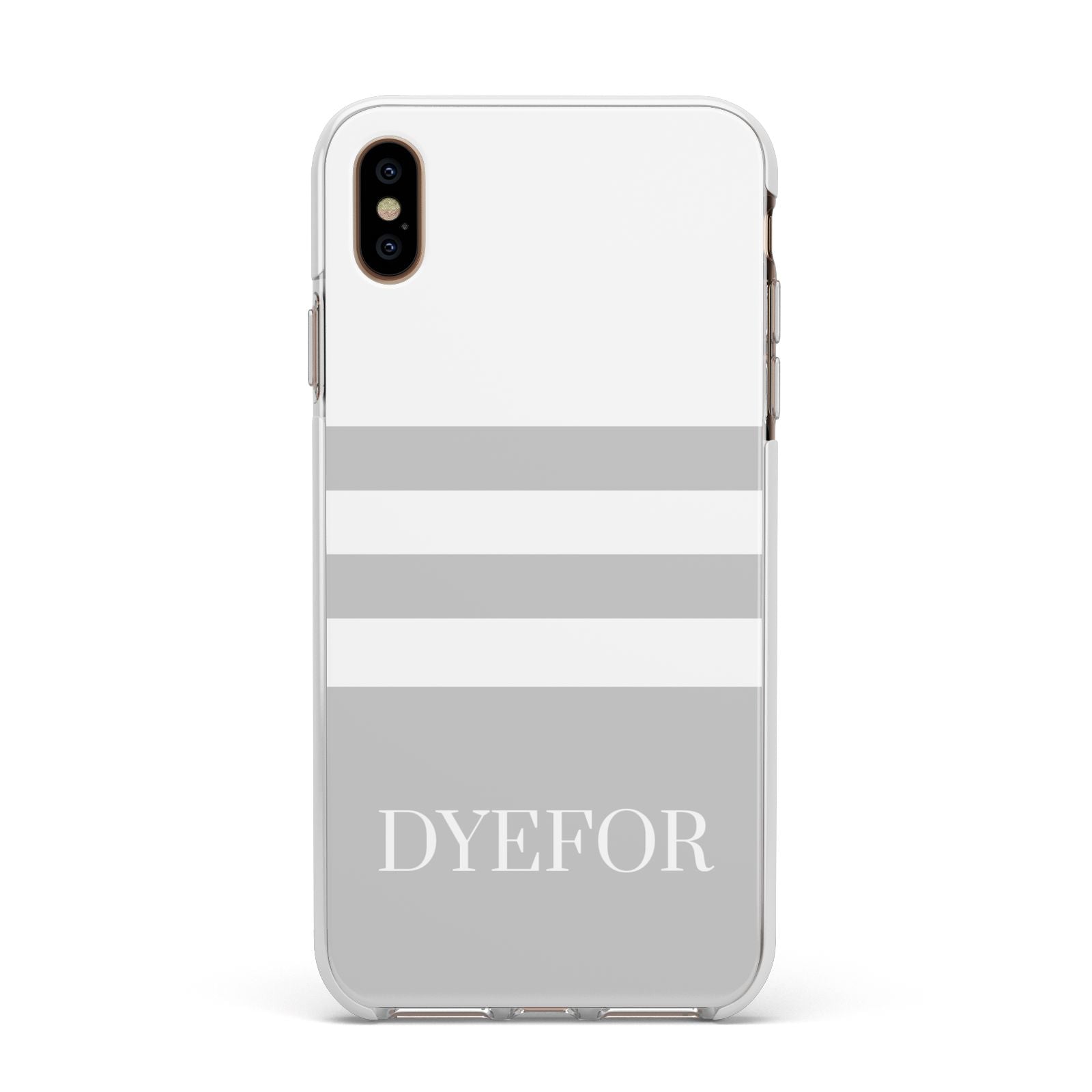 Stripes Personalised Name Apple iPhone Xs Max Impact Case White Edge on Gold Phone