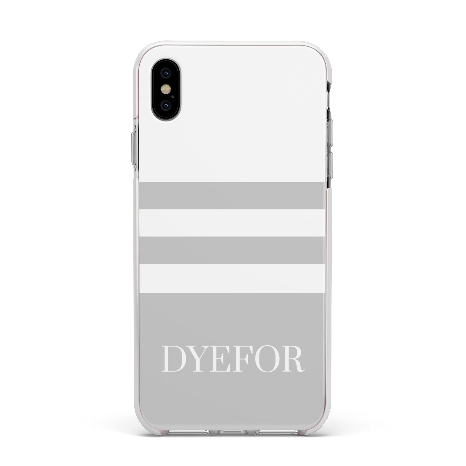 Stripes Personalised Name Apple iPhone Xs Max Impact Case White Edge on Silver Phone