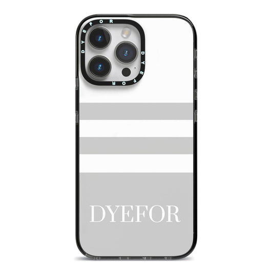 Stripes Personalised Name iPhone 14 Pro Max Black Impact Case on Silver phone