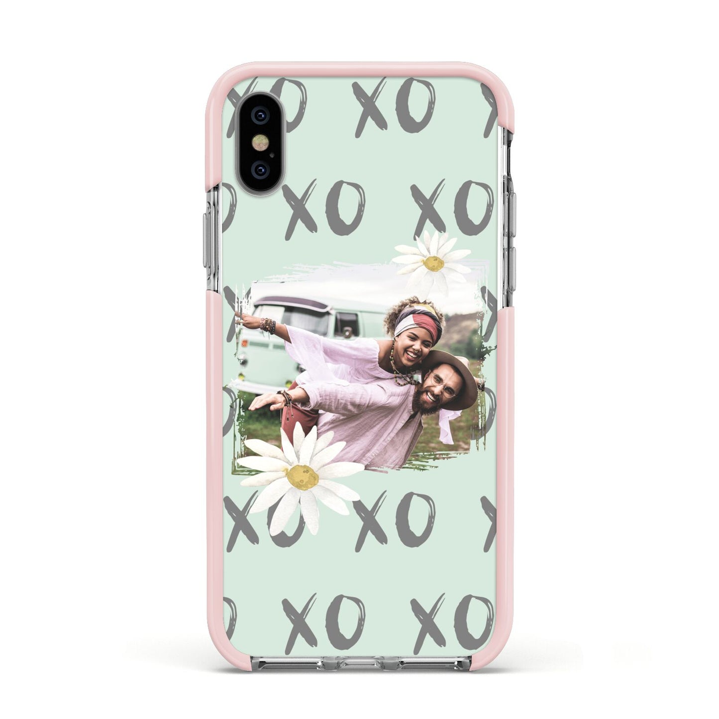 Summer Custom Photo Apple iPhone Xs Impact Case Pink Edge on Silver Phone