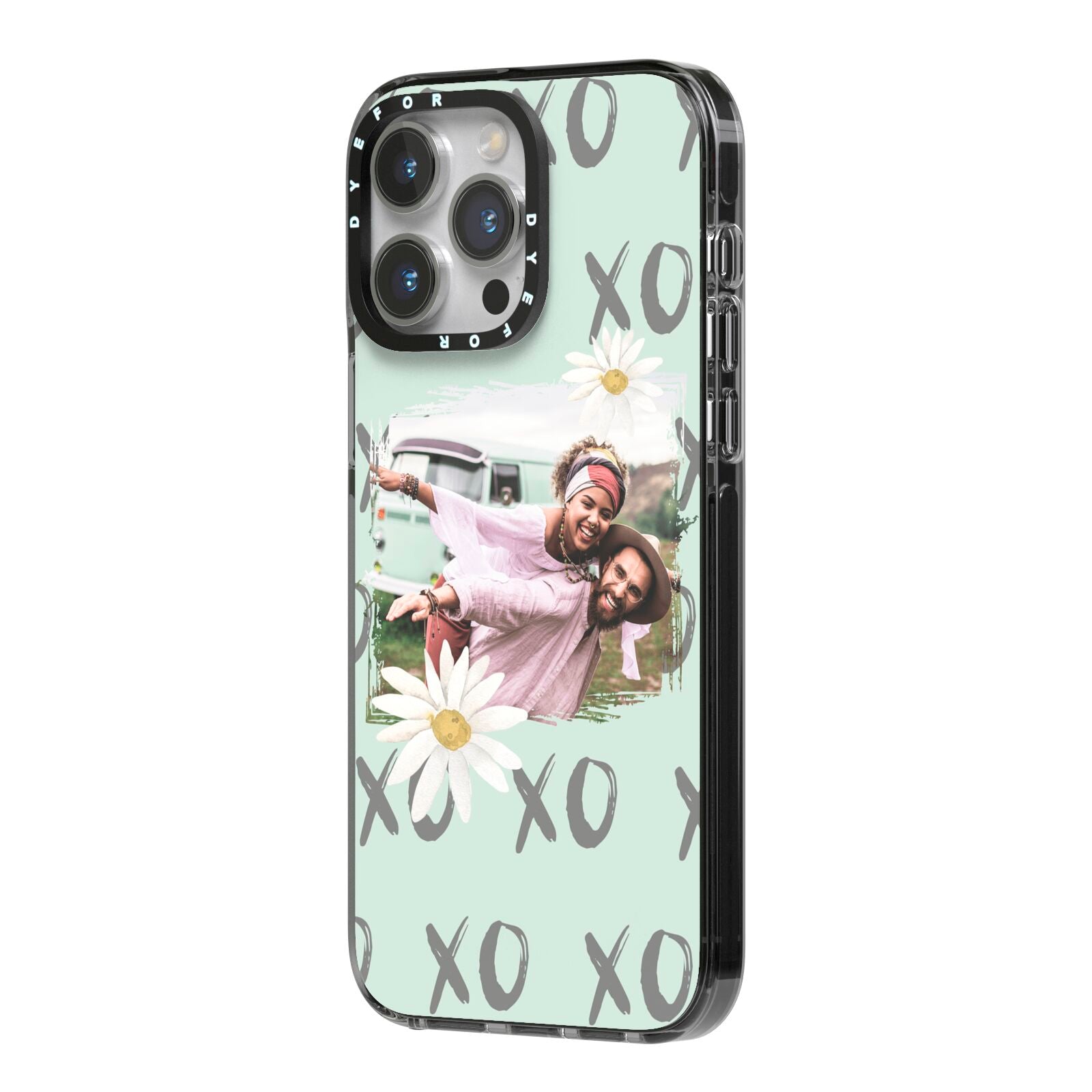 Summer Custom Photo iPhone 14 Pro Max Black Impact Case Side Angle on Silver phone