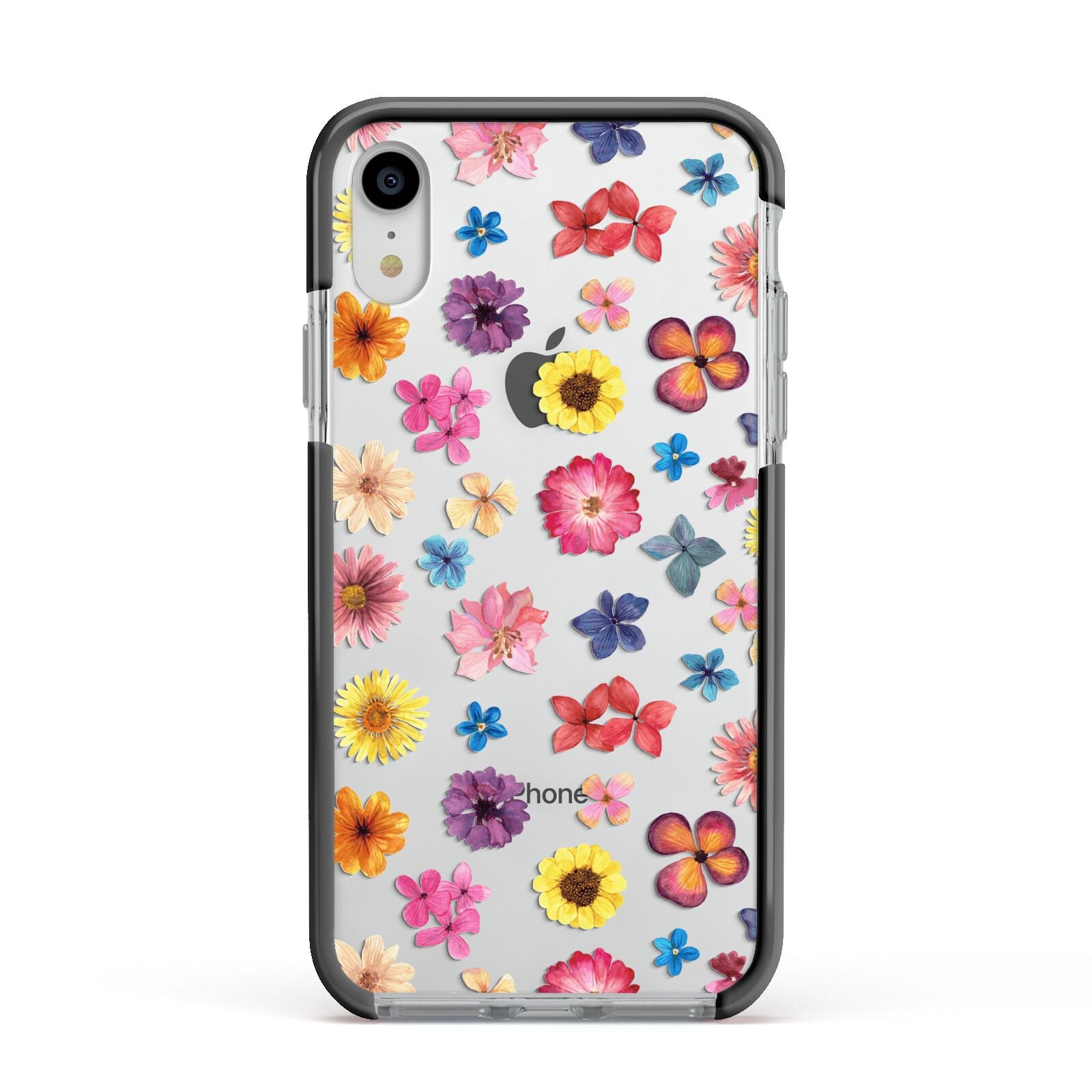 Summer Floral Apple iPhone XR Impact Case Black Edge on Silver Phone