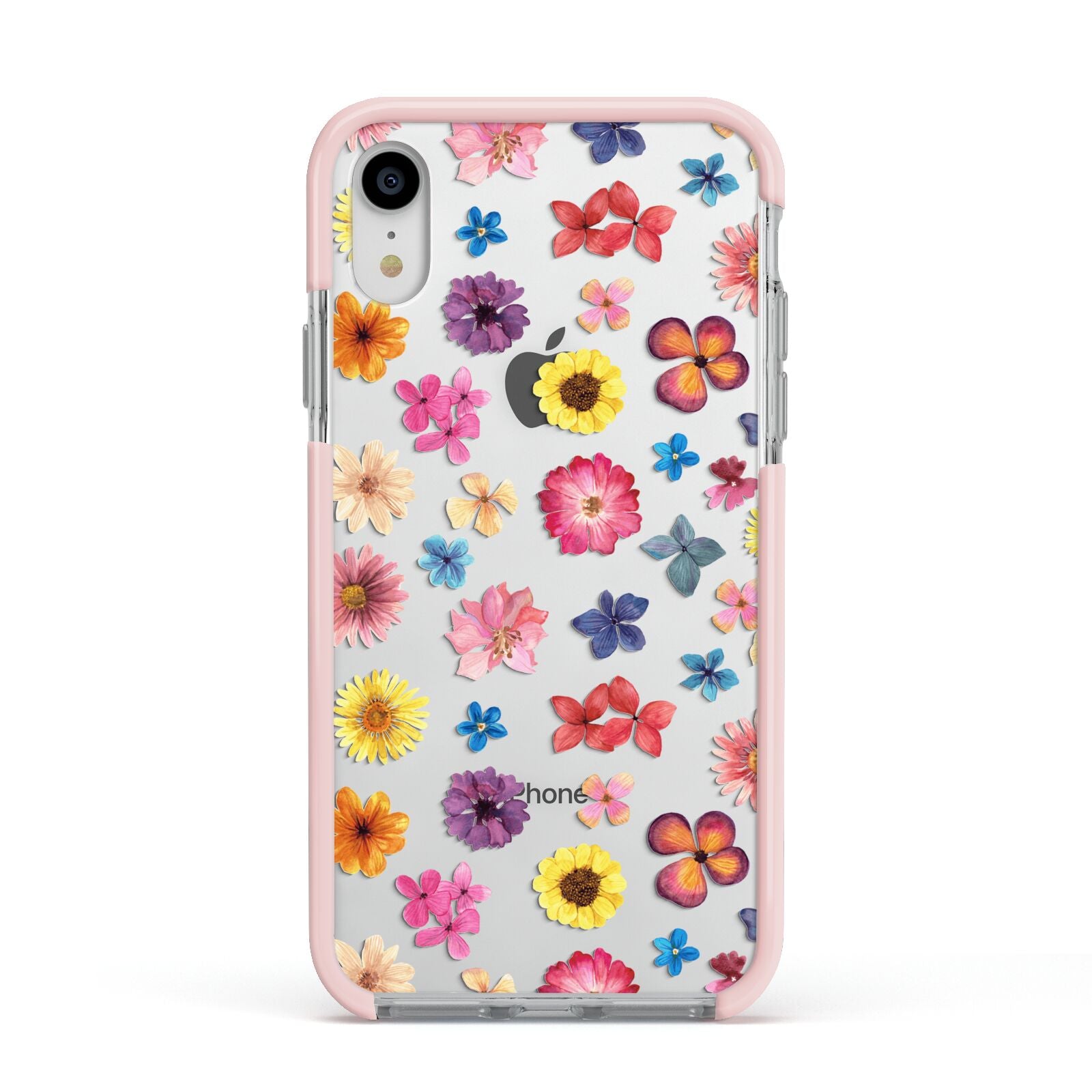 Summer Floral Apple iPhone XR Impact Case Pink Edge on Silver Phone