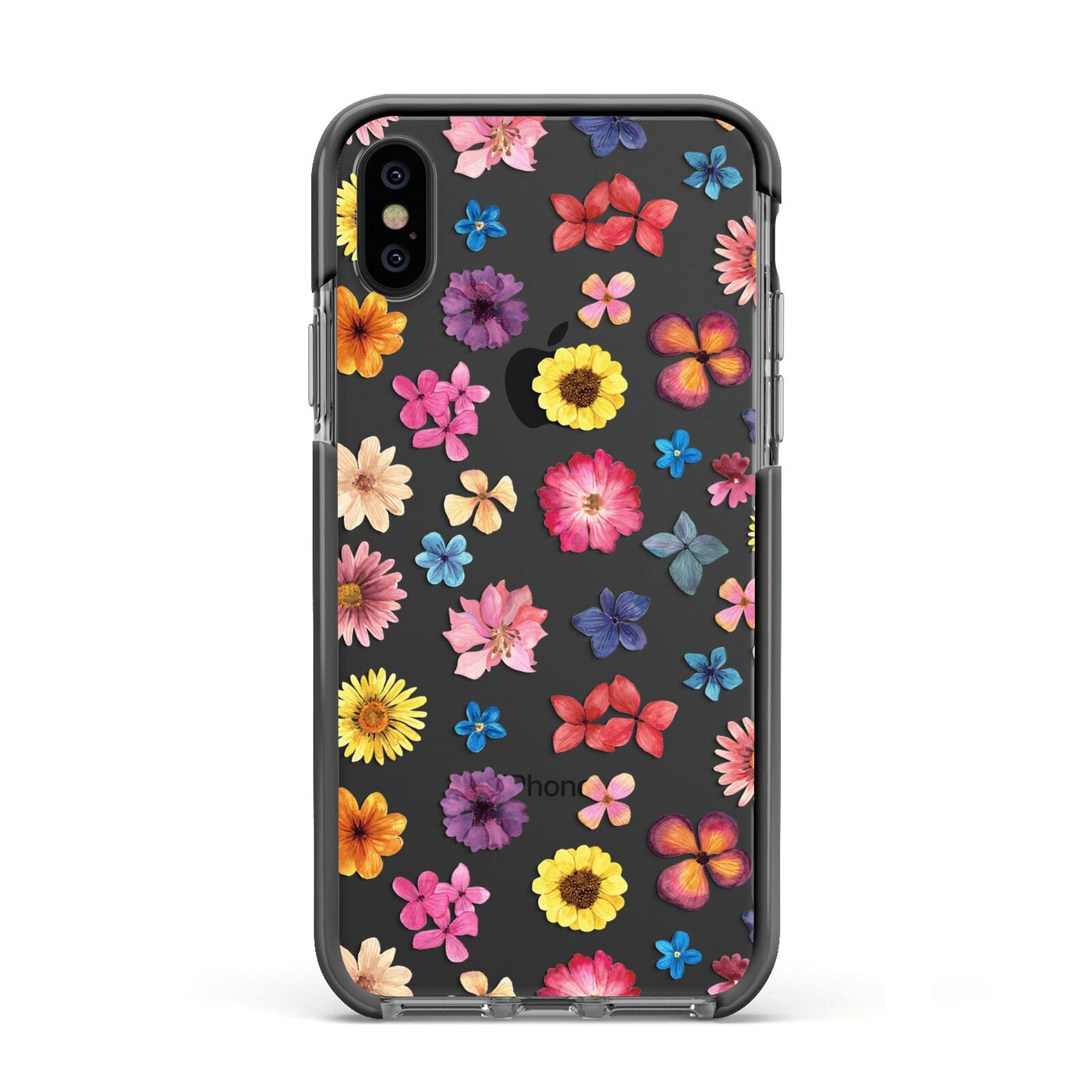 Summer Floral Apple iPhone Xs Impact Case Black Edge on Black Phone