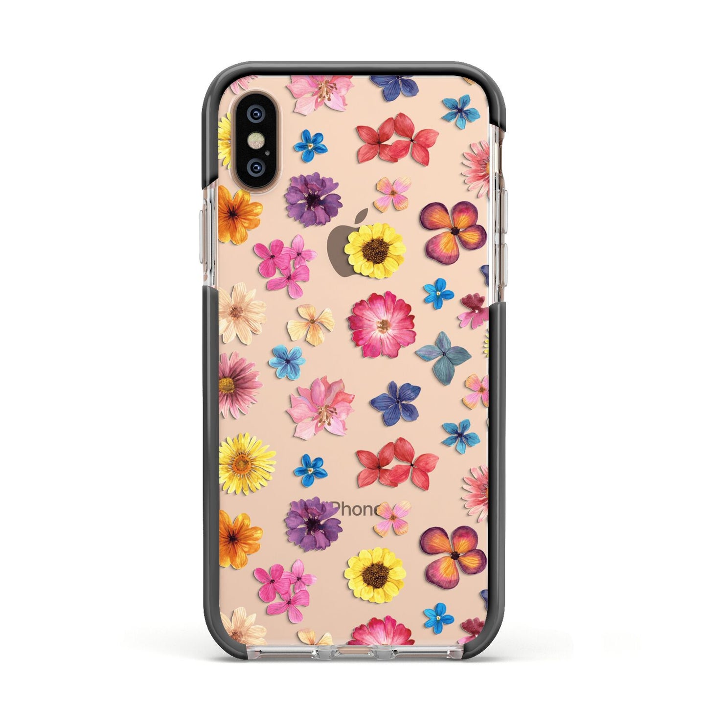 Summer Floral Apple iPhone Xs Impact Case Black Edge on Gold Phone