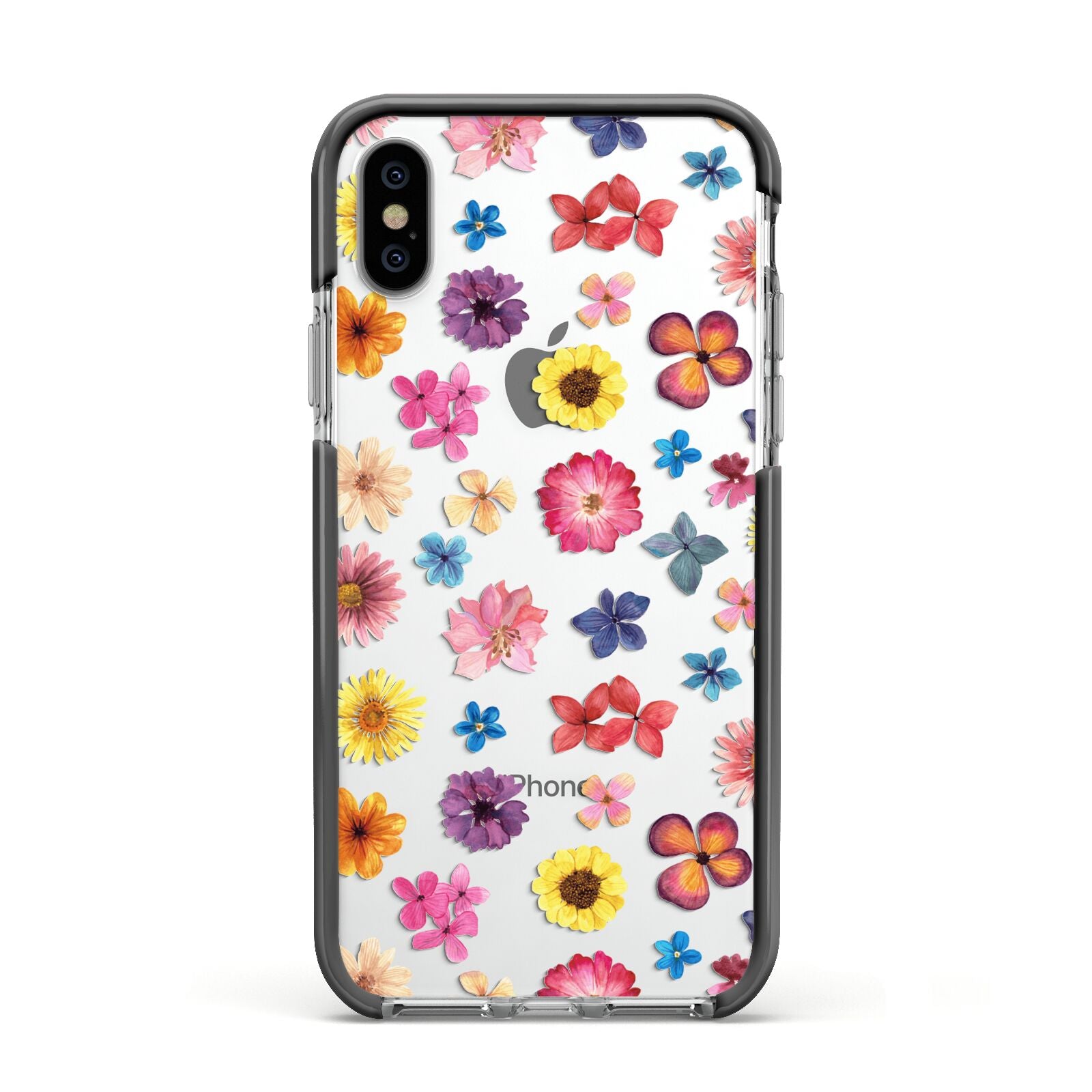 Summer Floral Apple iPhone Xs Impact Case Black Edge on Silver Phone