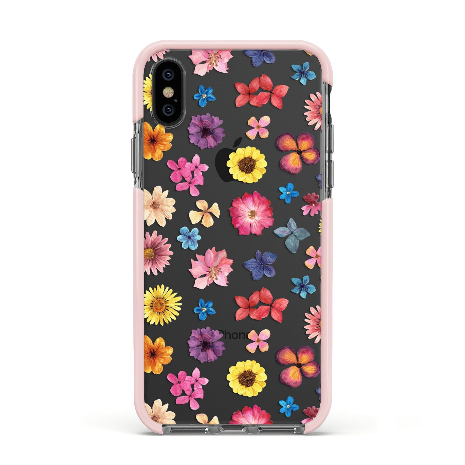 Summer Floral Apple iPhone Xs Impact Case Pink Edge on Black Phone