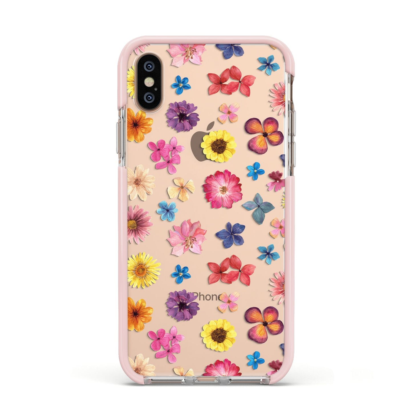 Summer Floral Apple iPhone Xs Impact Case Pink Edge on Gold Phone