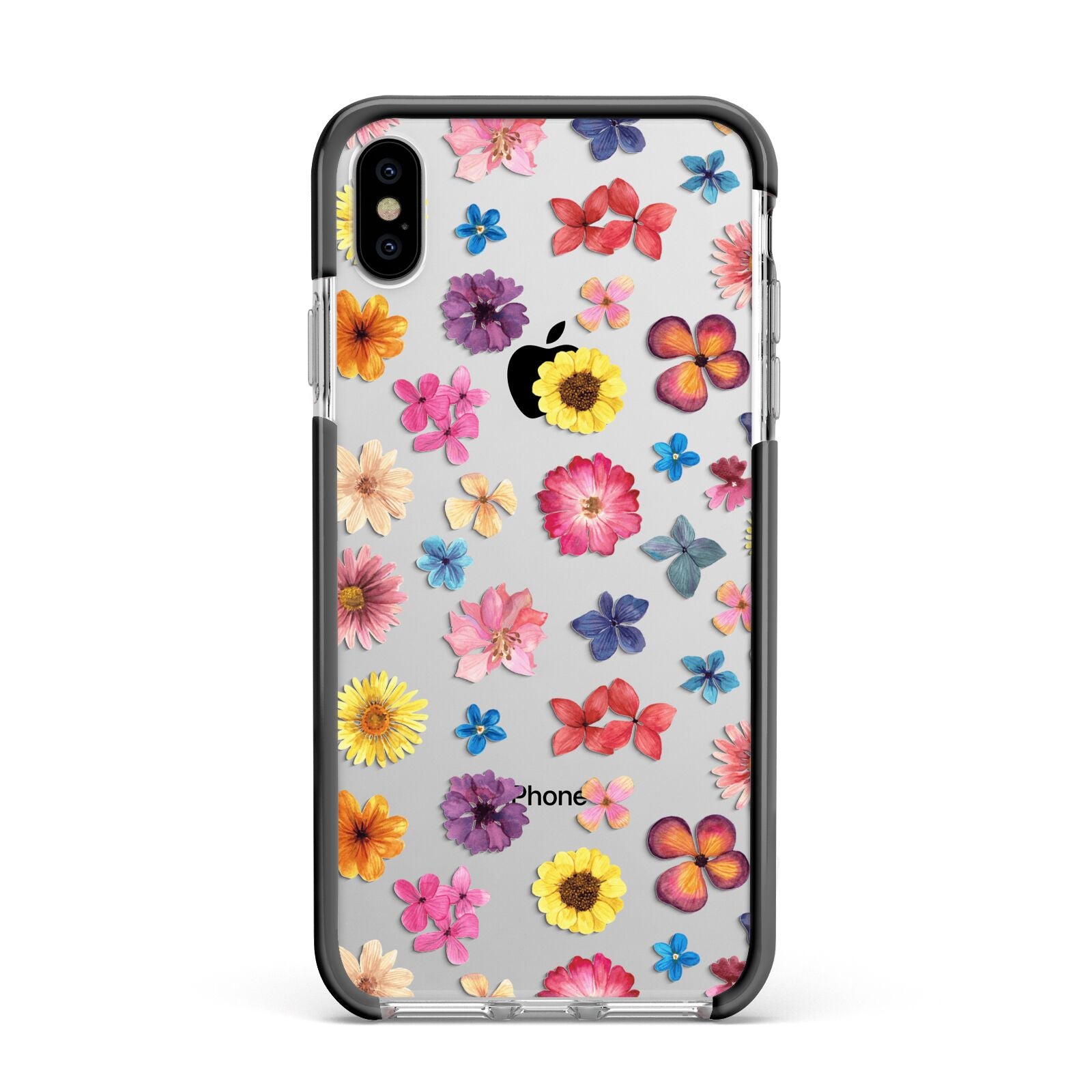 Summer Floral Apple iPhone Xs Max Impact Case Black Edge on Silver Phone
