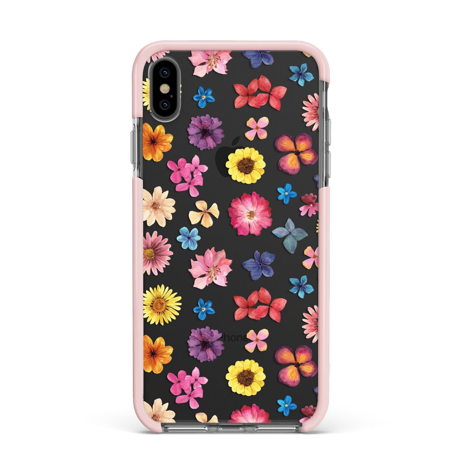 Summer Floral Apple iPhone Xs Max Impact Case Pink Edge on Black Phone