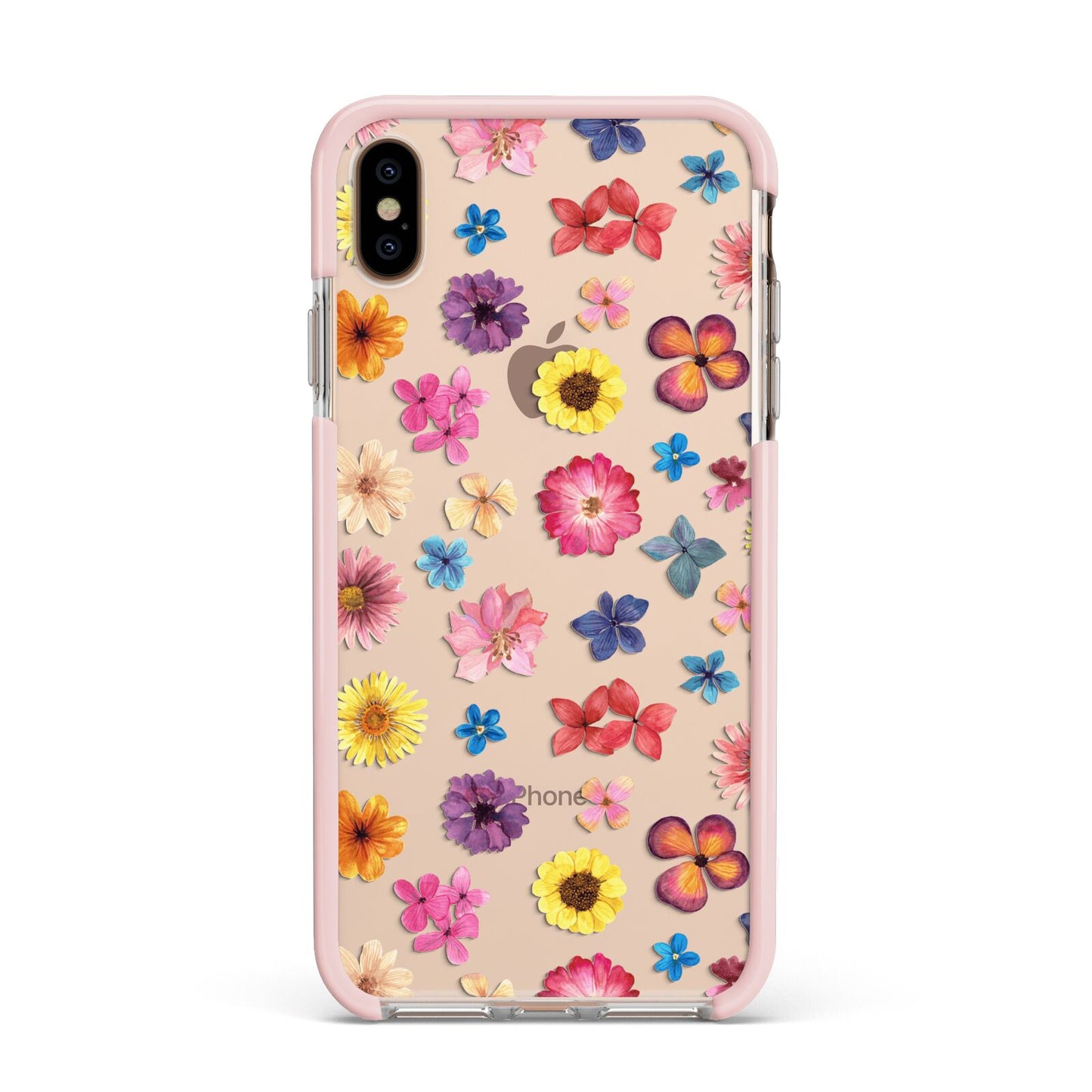 Summer Floral Apple iPhone Xs Max Impact Case Pink Edge on Gold Phone