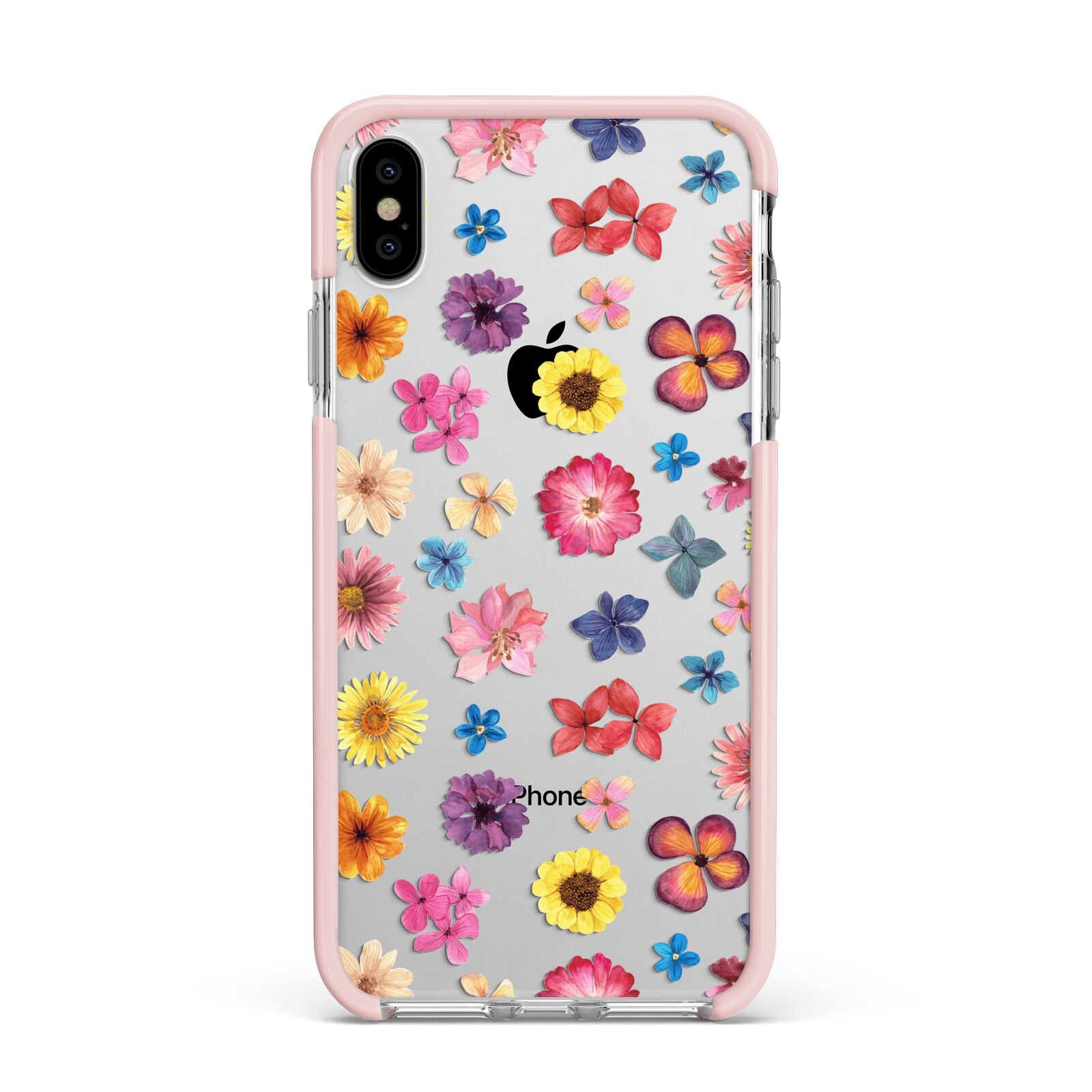 Summer Floral Apple iPhone Xs Max Impact Case Pink Edge on Silver Phone