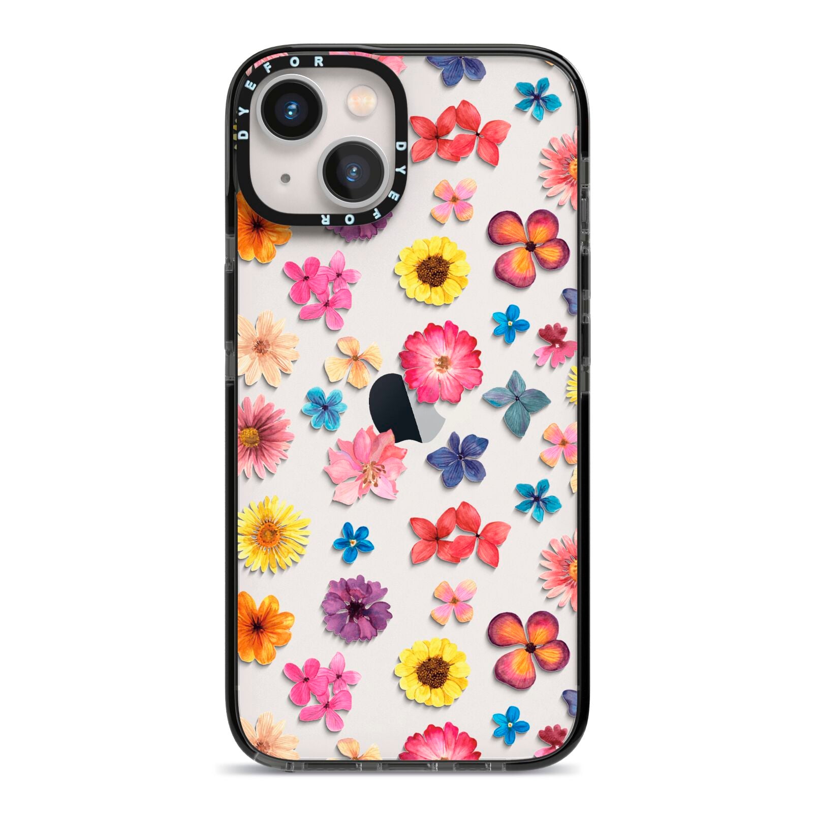 Summer Floral iPhone 13 Black Impact Case on Silver phone