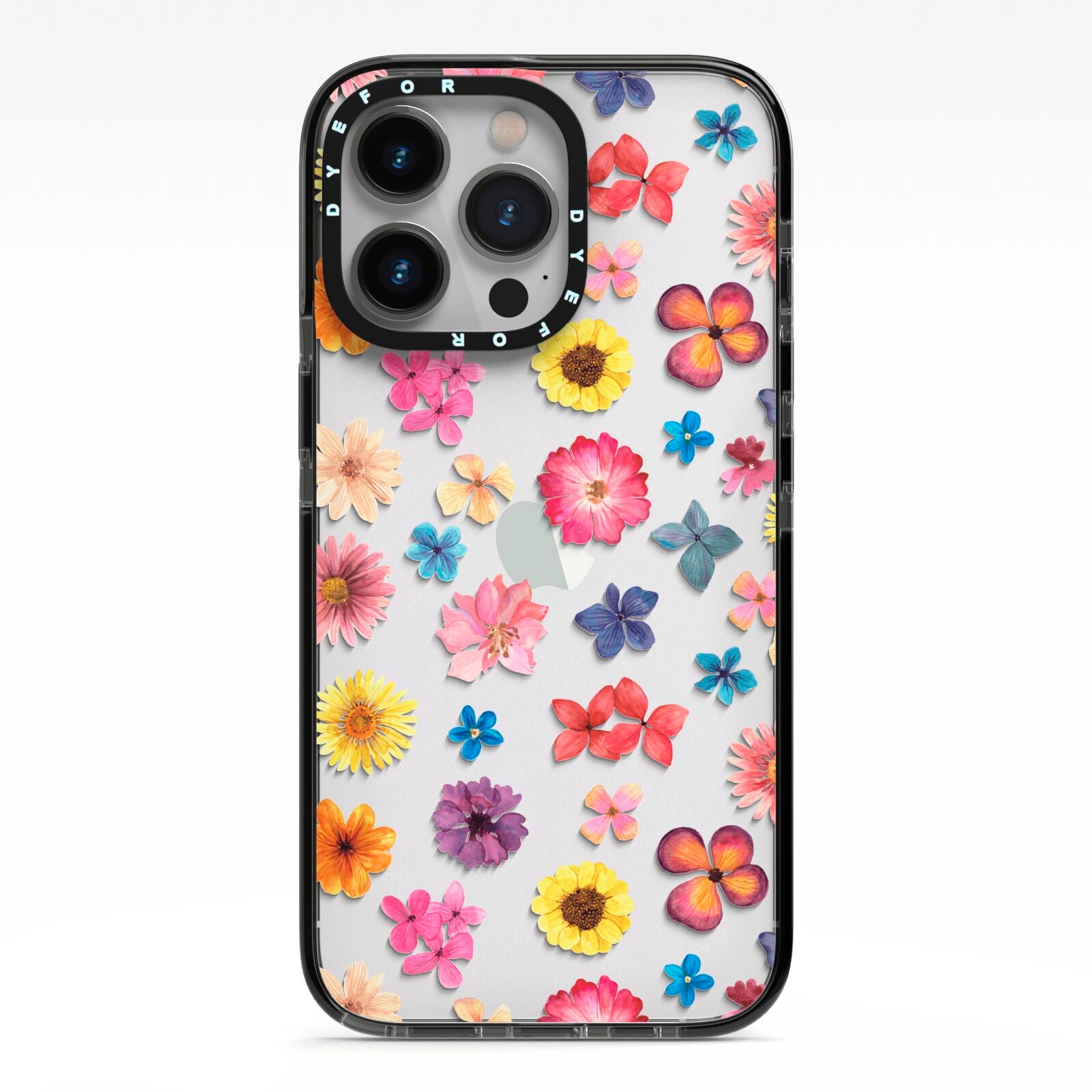 Summer Floral iPhone 13 Pro Black Impact Case on Silver phone