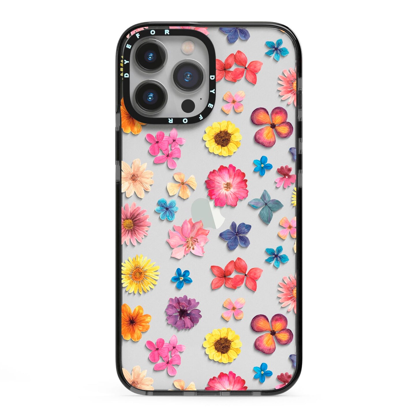 Summer Floral iPhone 13 Pro Max Black Impact Case on Silver phone