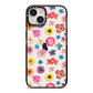Summer Floral iPhone 14 Black Impact Case on Silver phone
