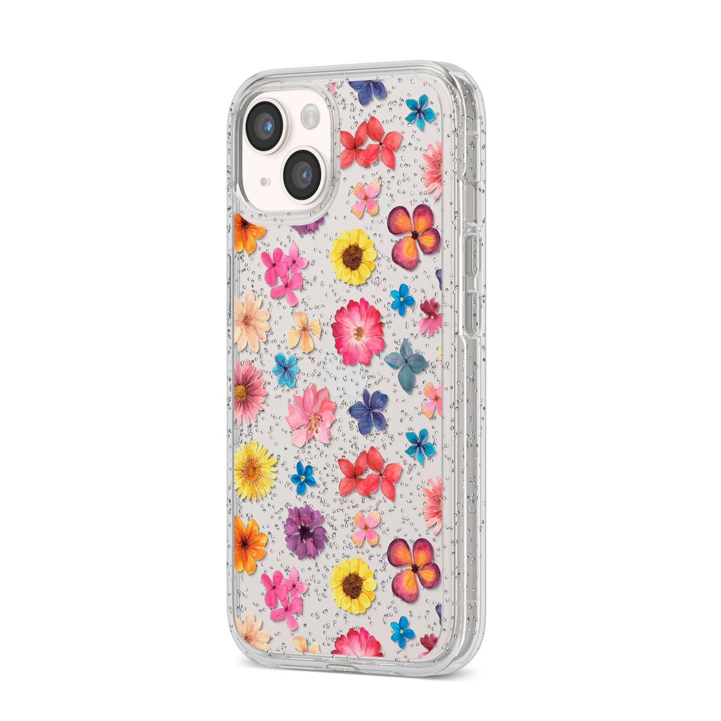 Summer Floral iPhone 14 Glitter Tough Case Starlight Angled Image