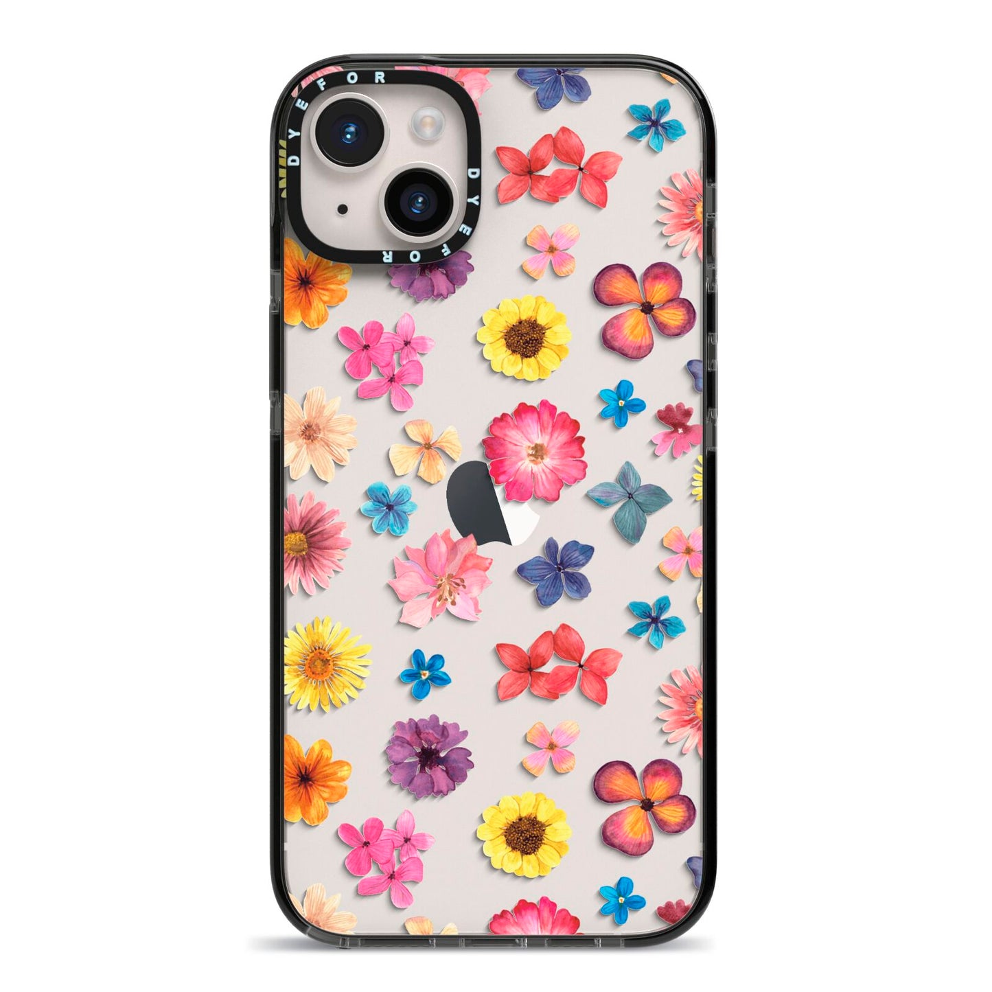 Summer Floral iPhone 14 Plus Black Impact Case on Silver phone