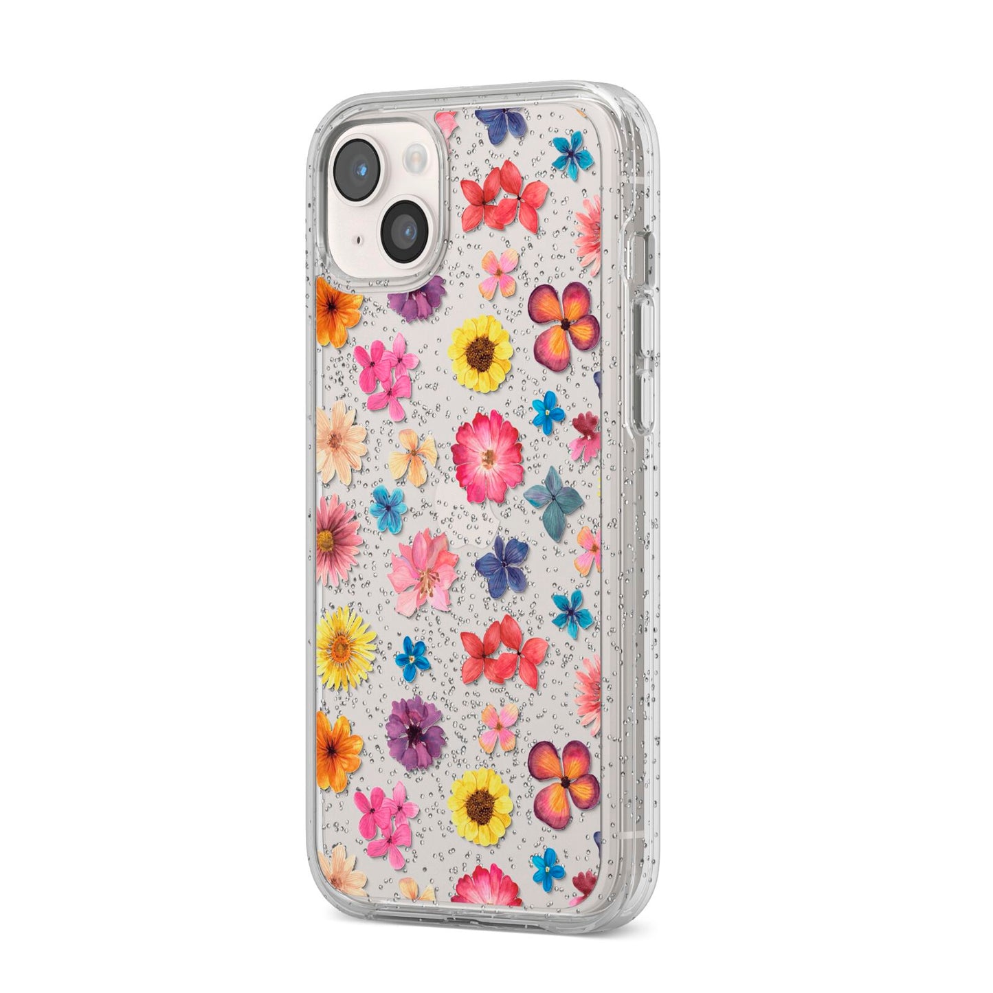 Summer Floral iPhone 14 Plus Glitter Tough Case Starlight Angled Image
