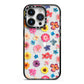 Summer Floral iPhone 14 Pro Black Impact Case on Silver phone