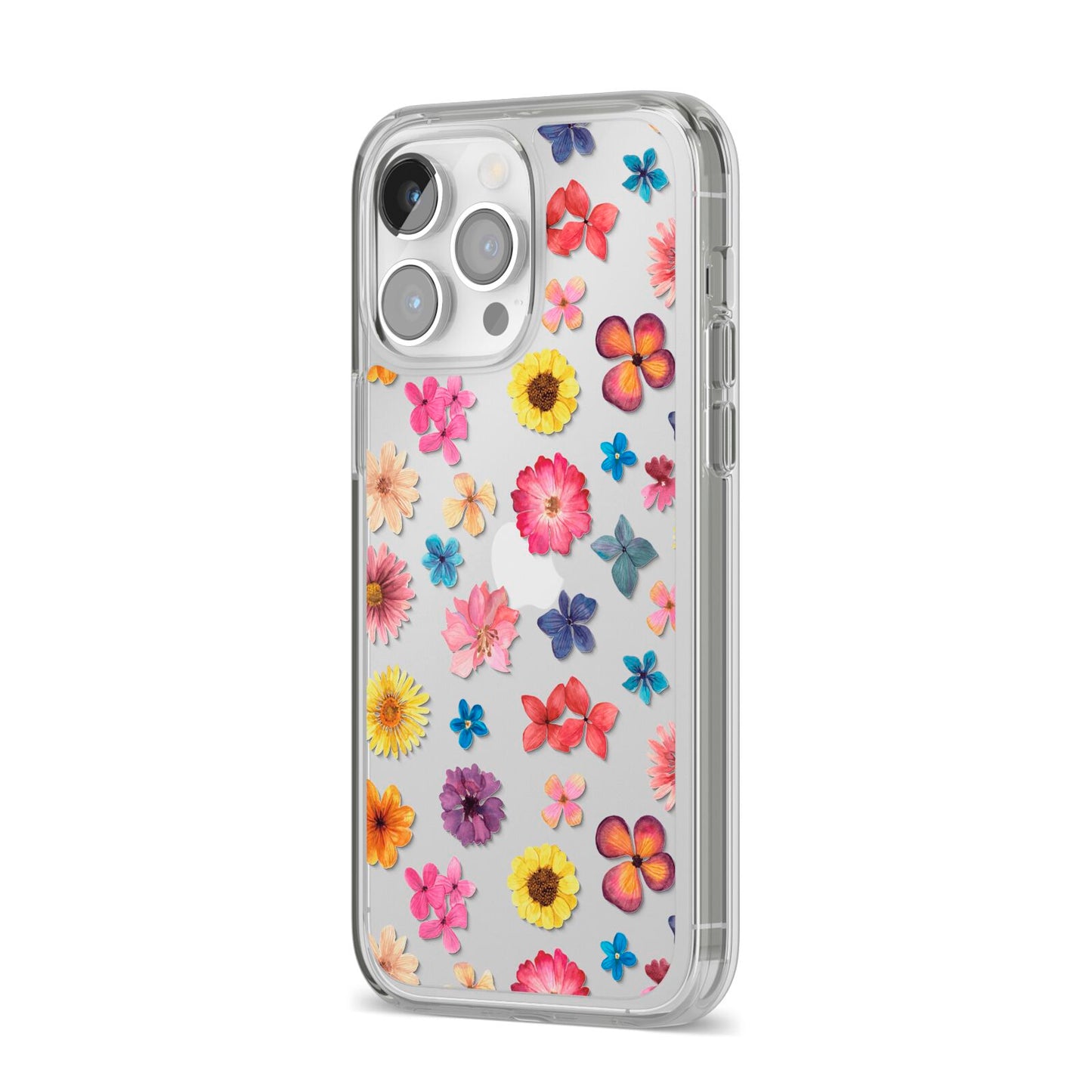 Summer Floral iPhone 14 Pro Max Clear Tough Case Silver Angled Image