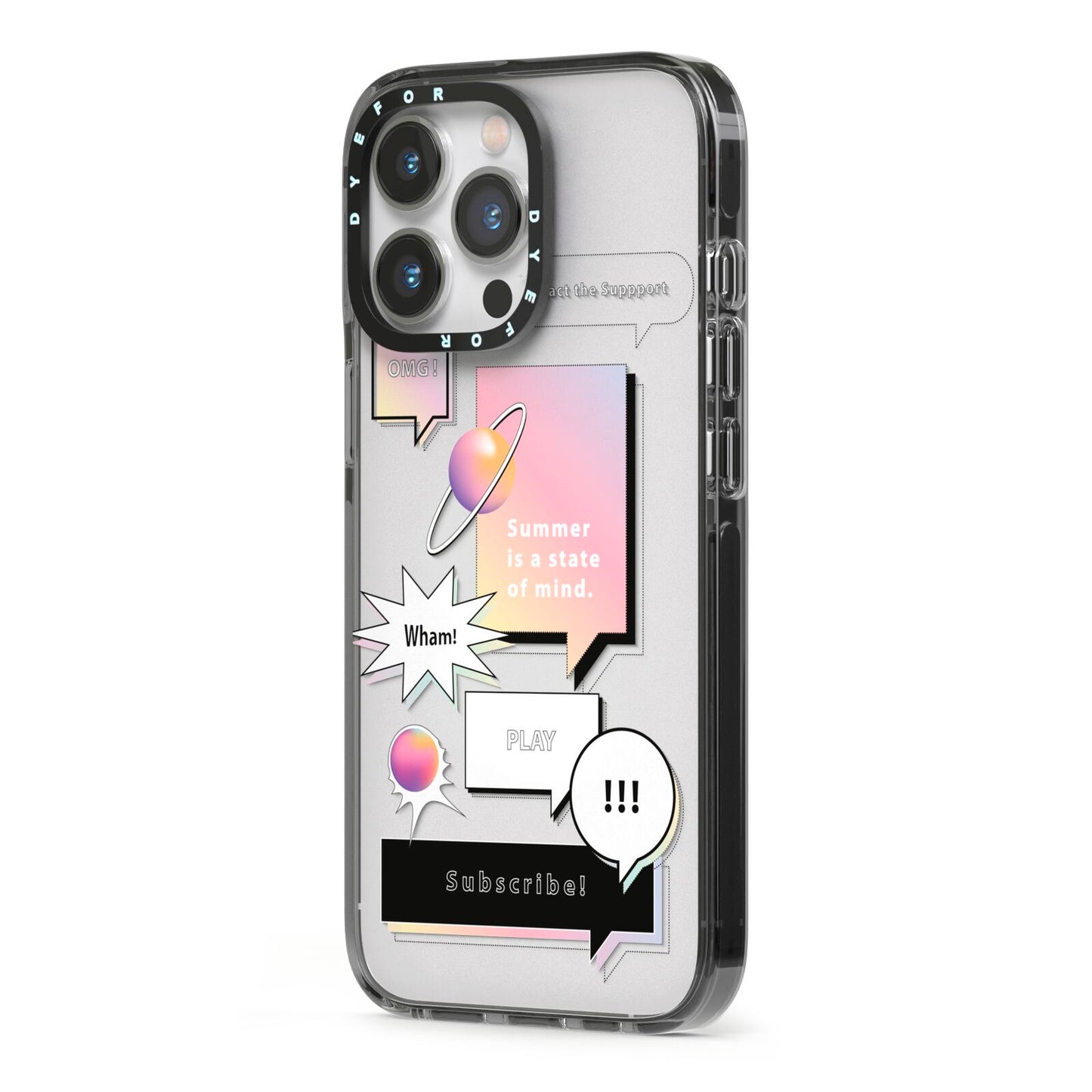 Summer Is A State Of Mind iPhone 13 Pro Black Impact Case Side Angle on Silver phone