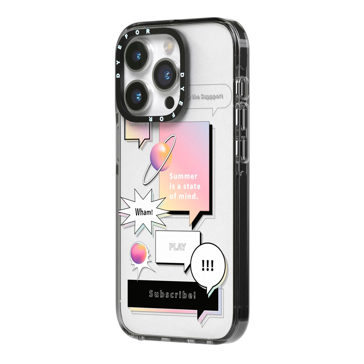 Summer Is A State Of Mind iPhone 14 Pro Black Impact Case Side Angle on Silver phone