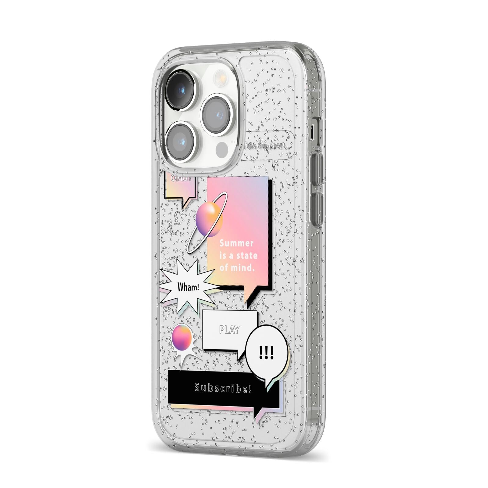 Summer Is A State Of Mind iPhone 14 Pro Glitter Tough Case Silver Angled Image