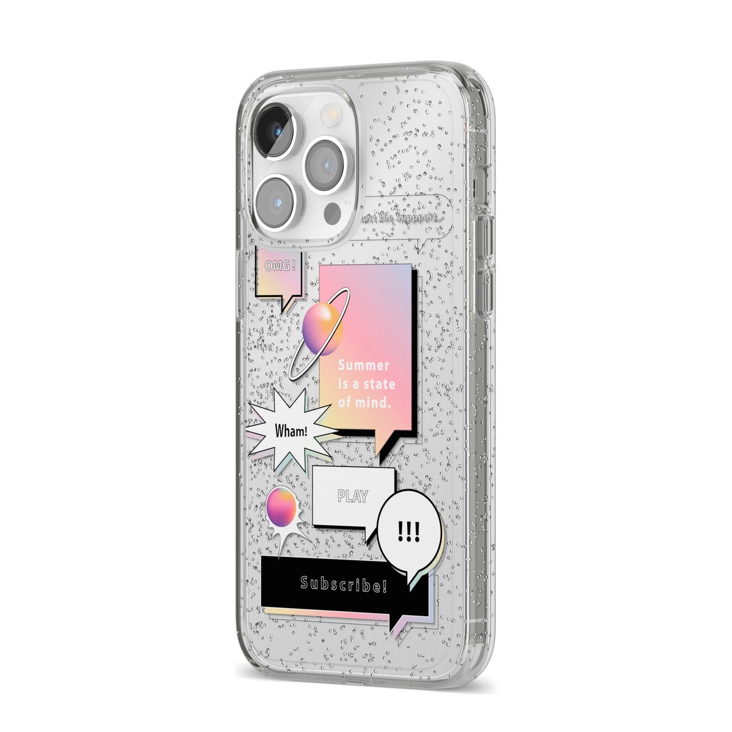 Summer Is A State Of Mind iPhone 14 Pro Max Glitter Tough Case Silver Angled Image