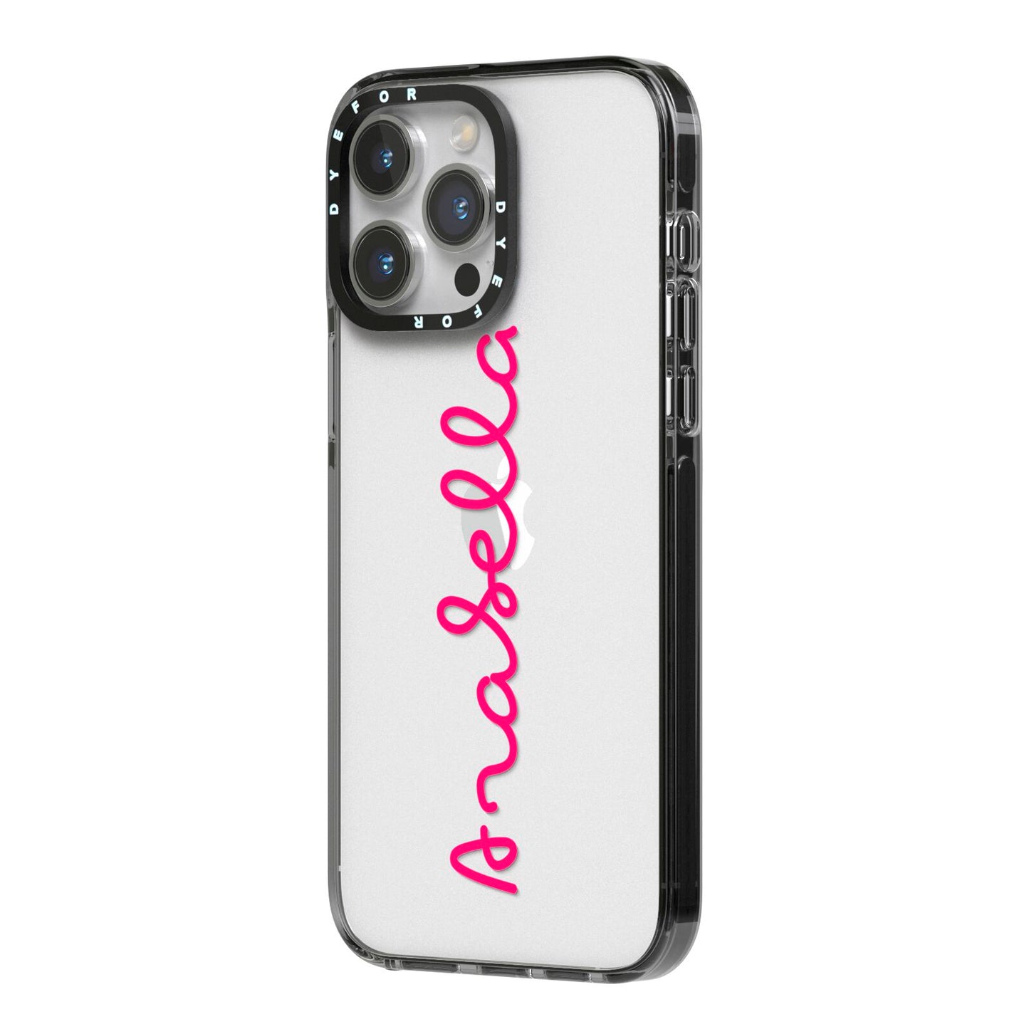 Summer Love iPhone 14 Pro Max Black Impact Case Side Angle on Silver phone