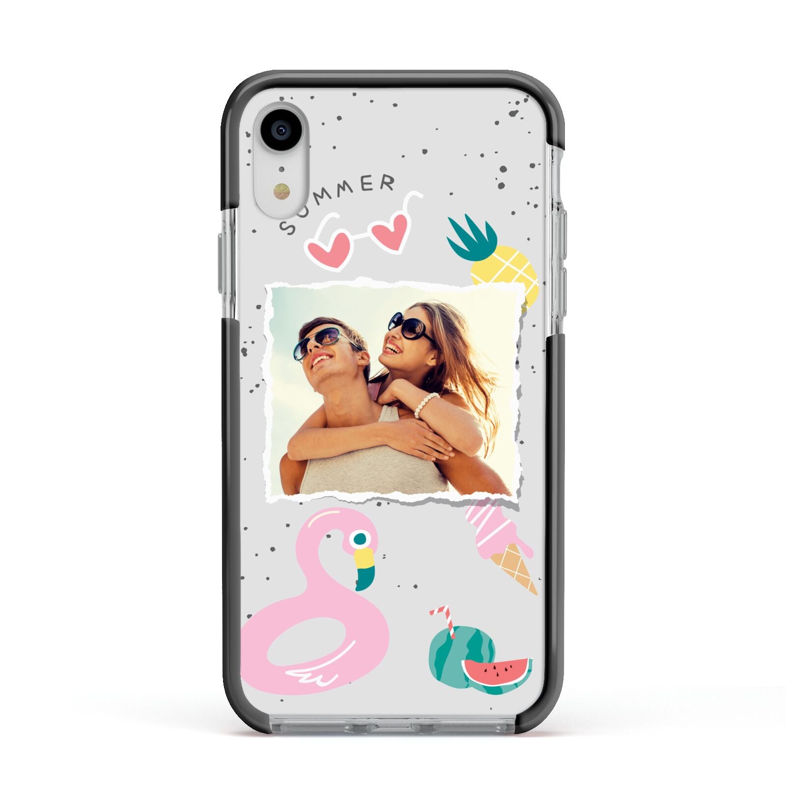 Summer Photo Personalised Apple iPhone XR Impact Case Black Edge on Silver Phone