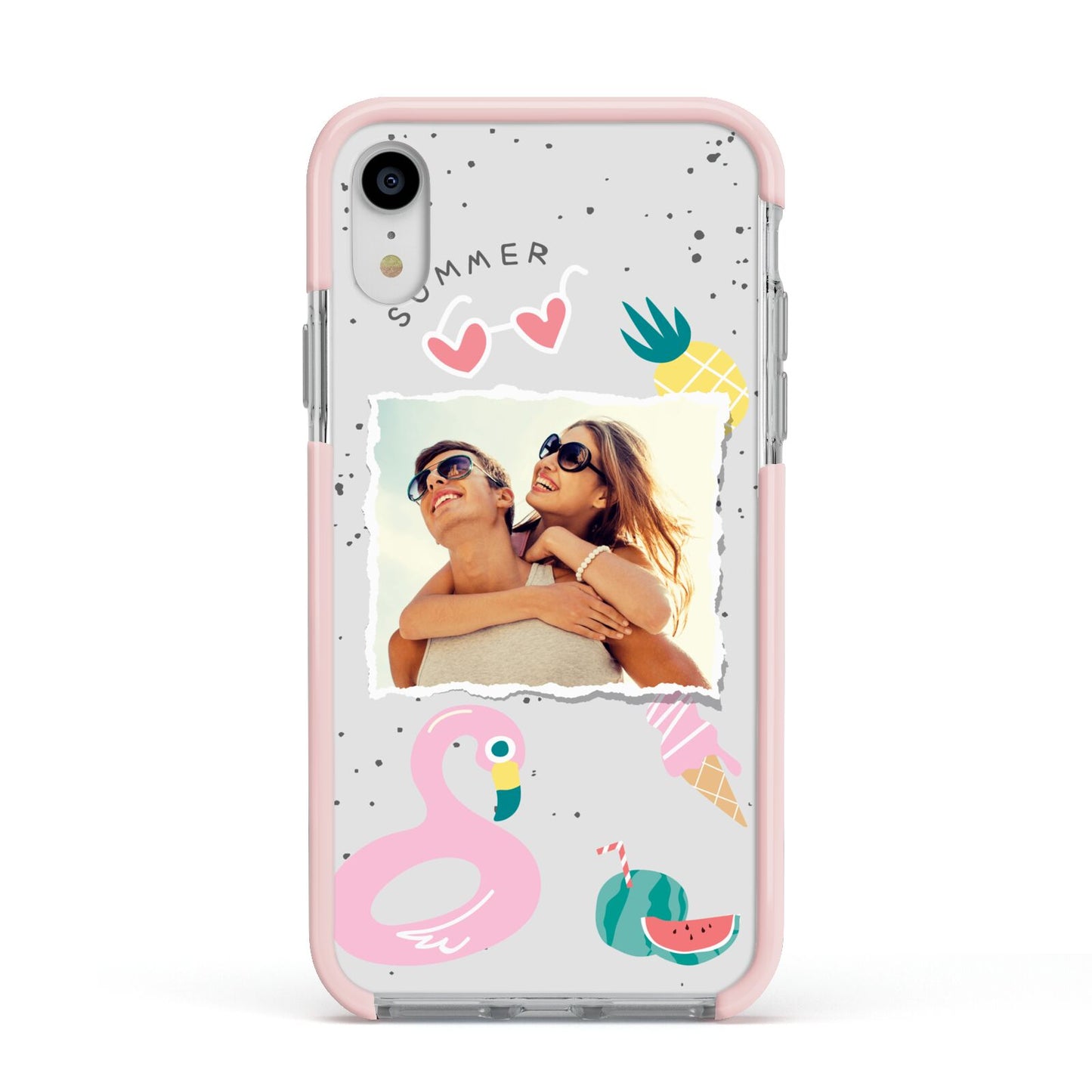 Summer Photo Personalised Apple iPhone XR Impact Case Pink Edge on Silver Phone