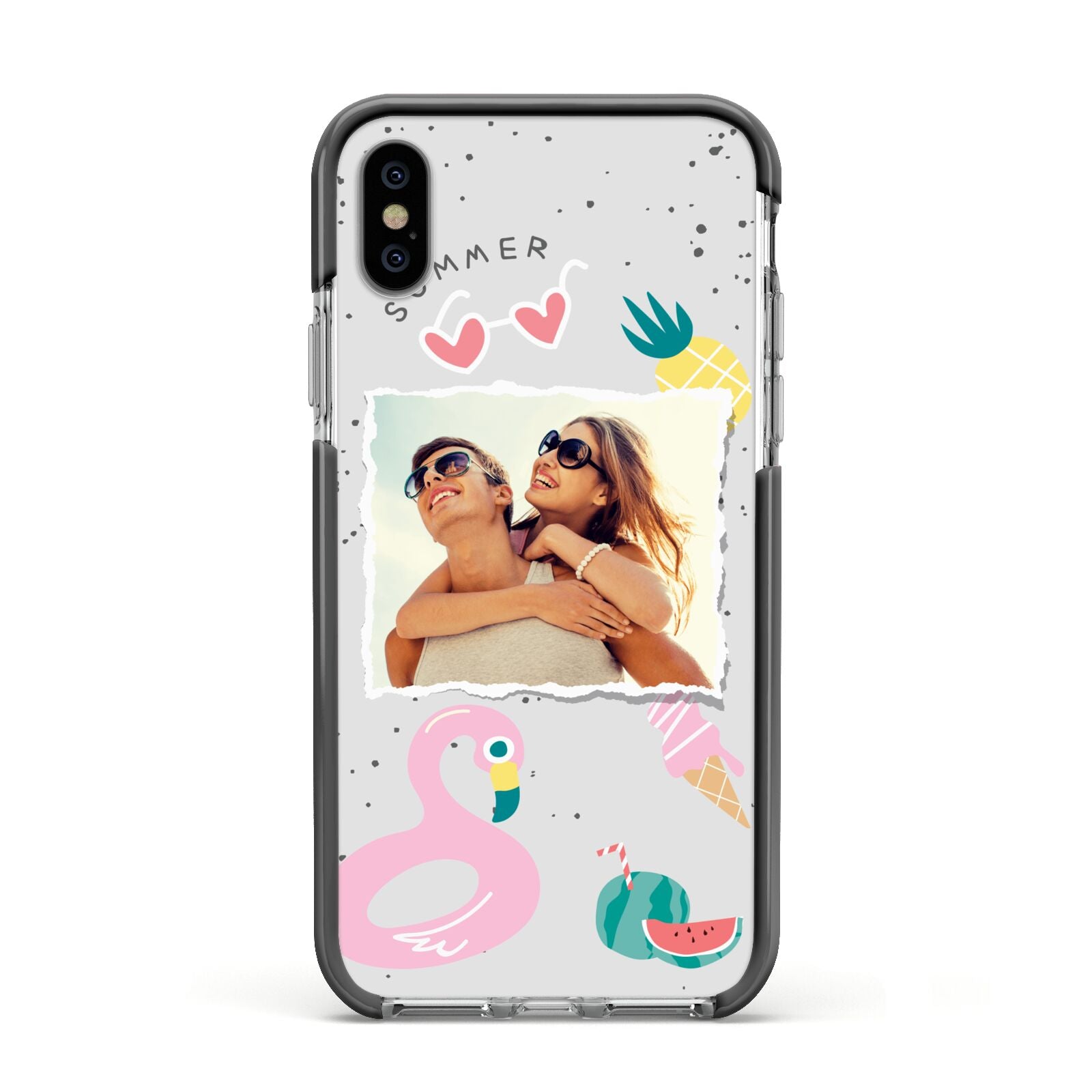 Summer Photo Personalised Apple iPhone Xs Impact Case Black Edge on Silver Phone