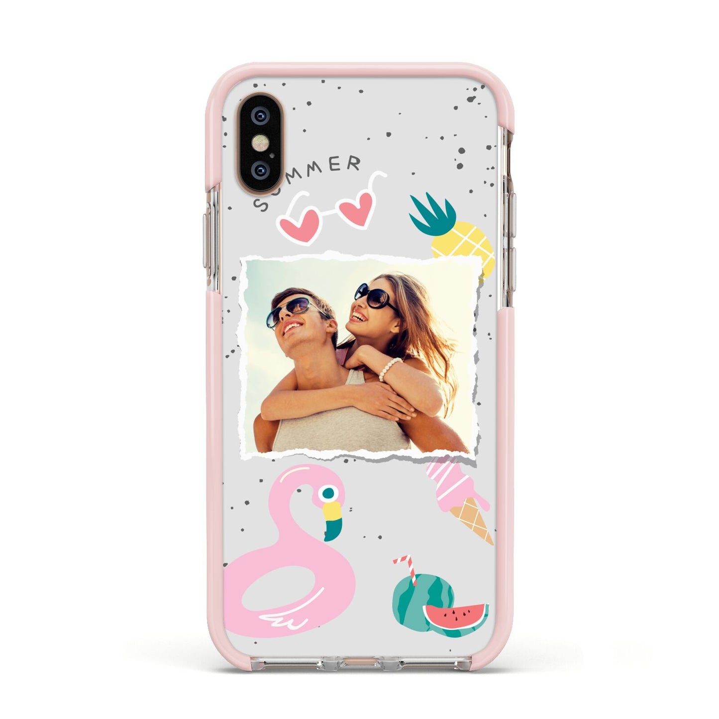 Summer Photo Personalised Apple iPhone Xs Impact Case Pink Edge on Gold Phone