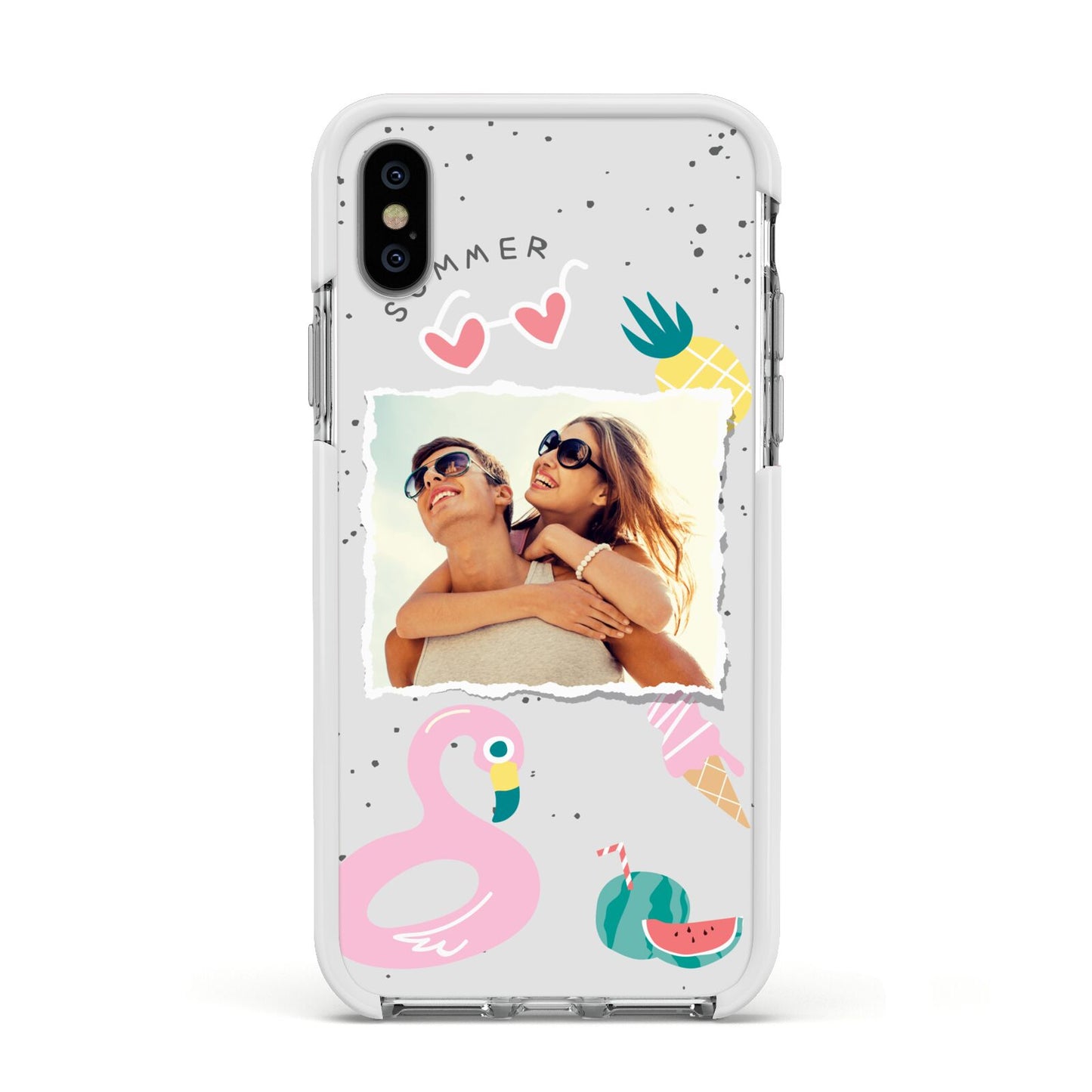 Summer Photo Personalised Apple iPhone Xs Impact Case White Edge on Silver Phone