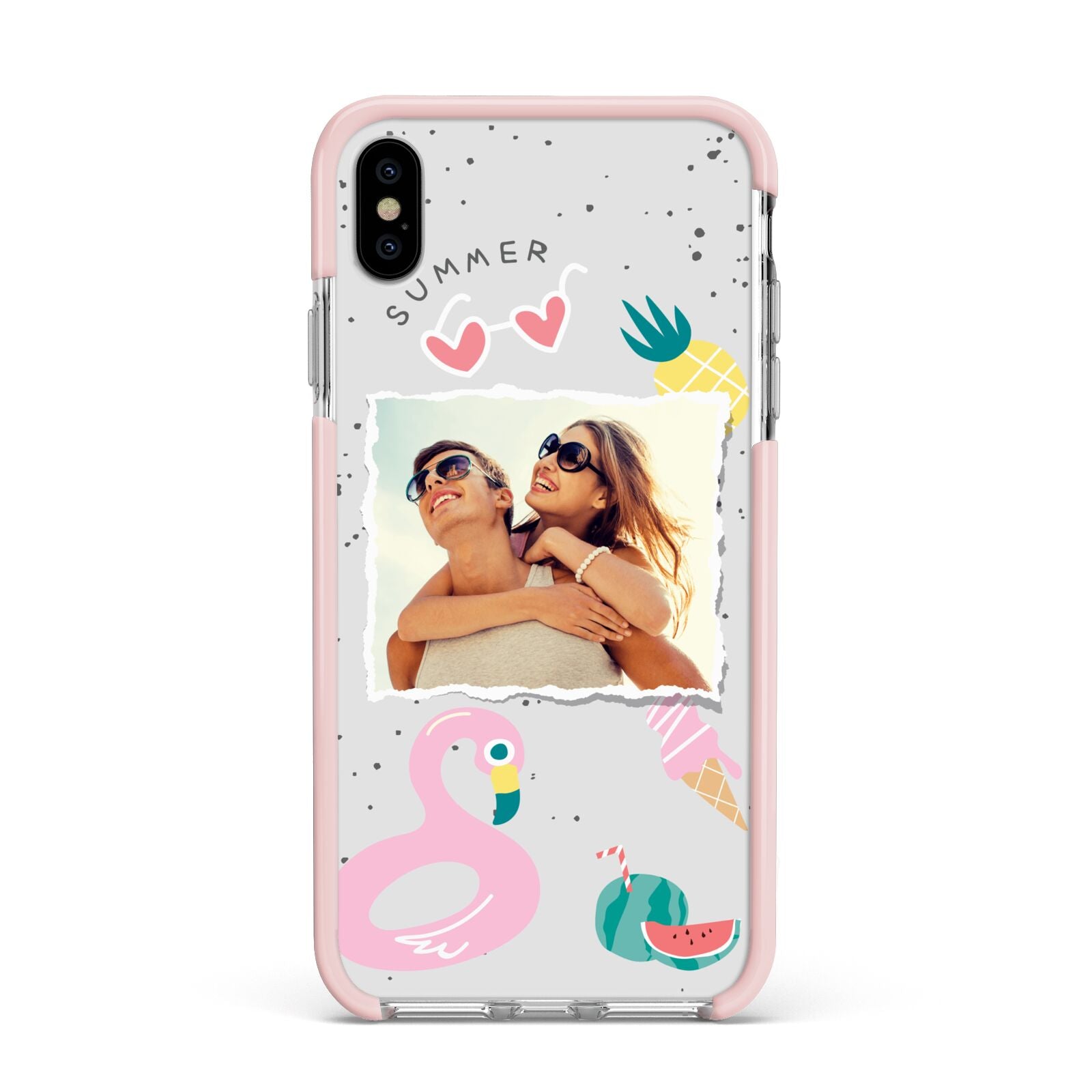 Summer Photo Personalised Apple iPhone Xs Max Impact Case Pink Edge on Silver Phone